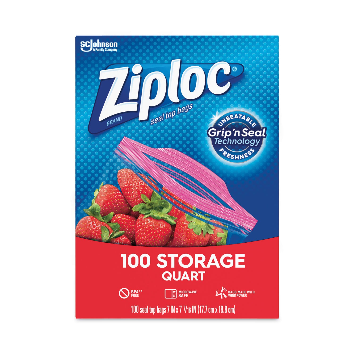 Ziploc® Seal Top Bags, Quart, 7.44" x 7", Clear, 100/Box