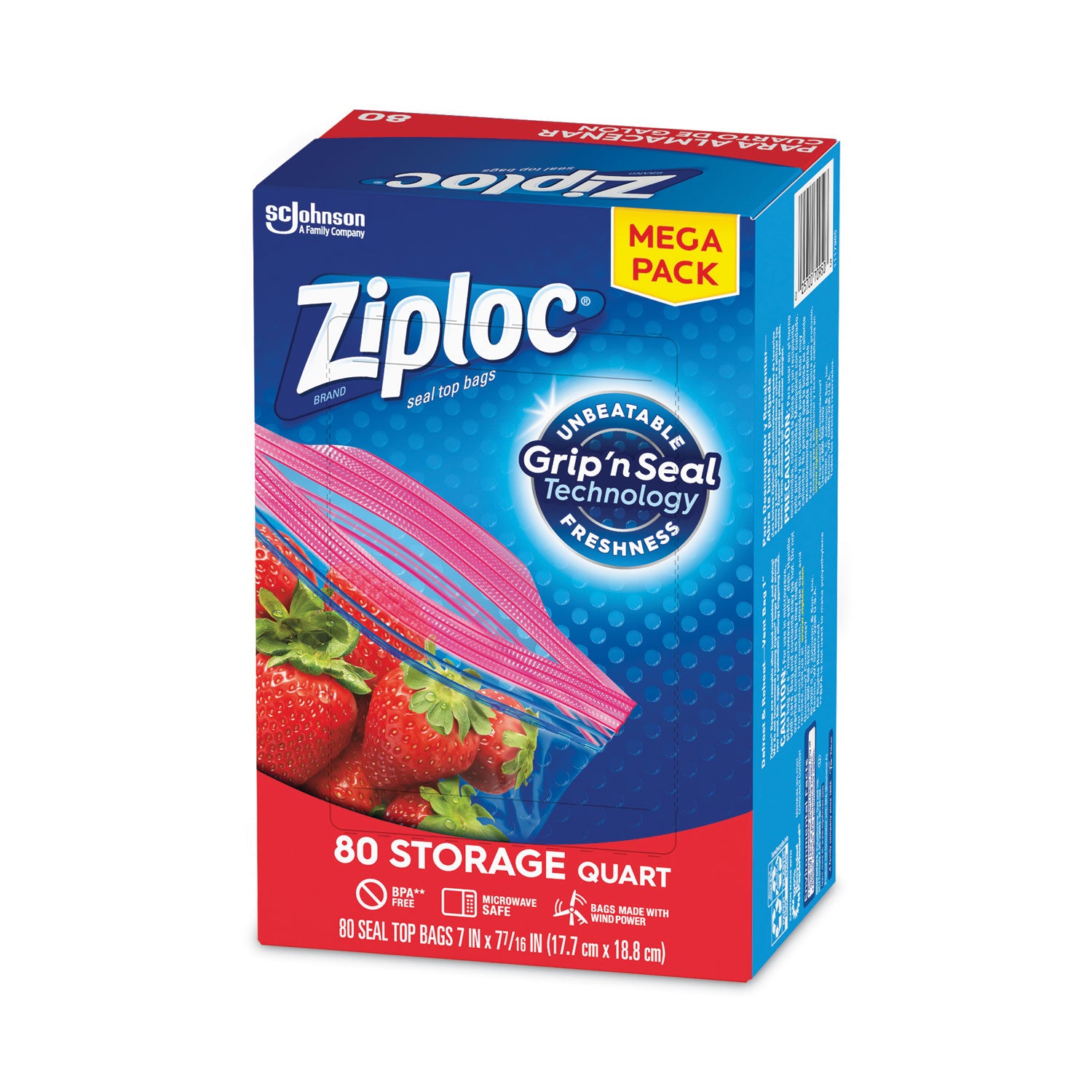 Ziploc® Seal Top Bags, Quart, 7.44" x 7", Clear, 80/Box