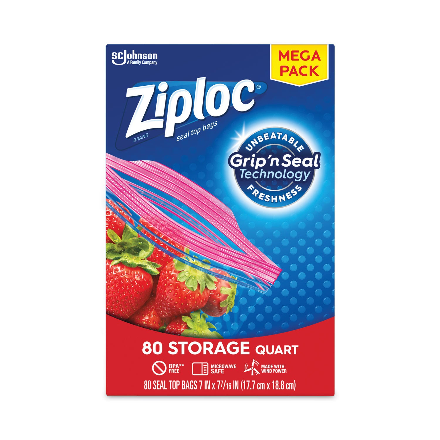 Ziploc® Seal Top Bags, Quart, 7.44" x 7", Clear, 80/Box