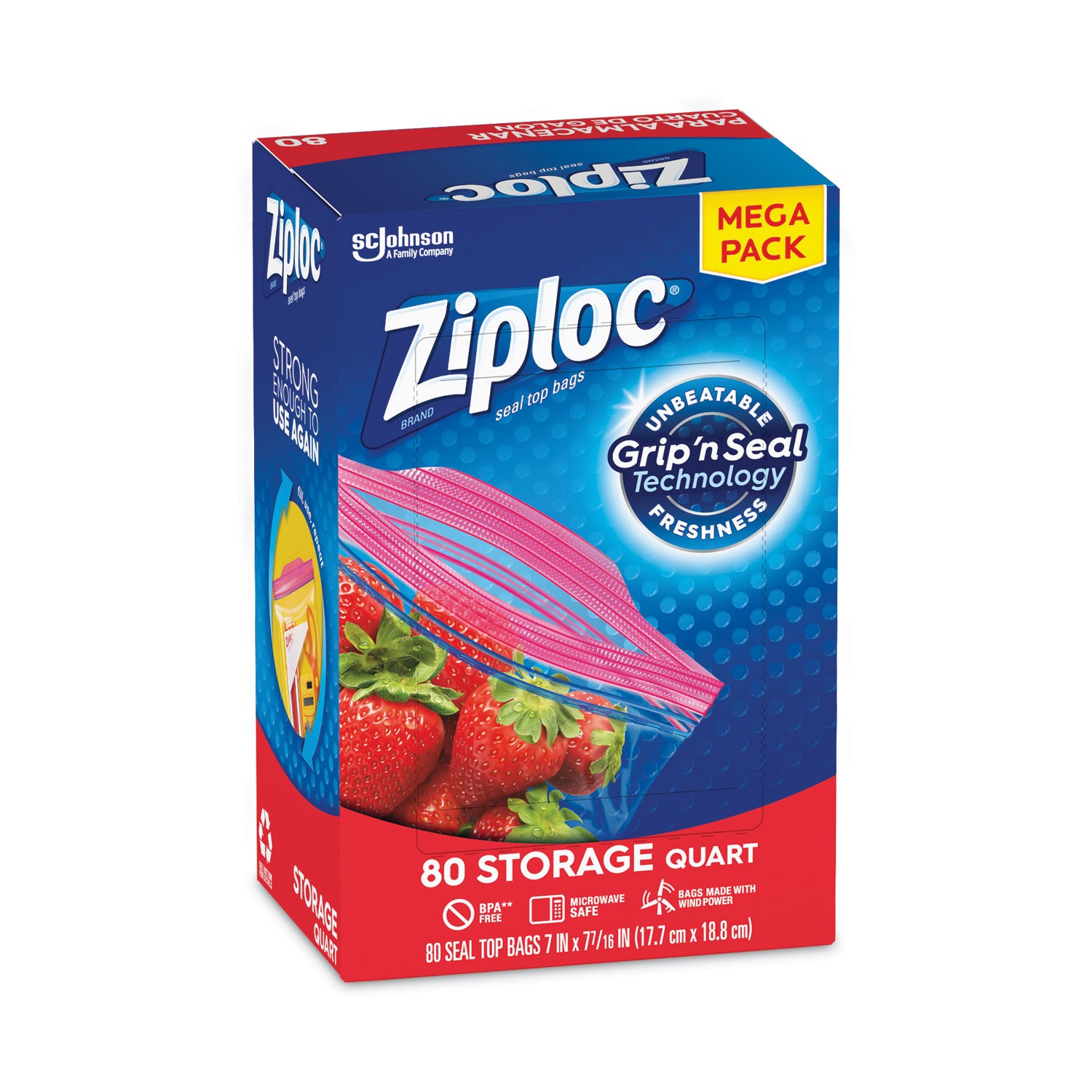 Ziploc® Seal Top Bags, Quart, 7.44" x 7", Clear, 80/Box