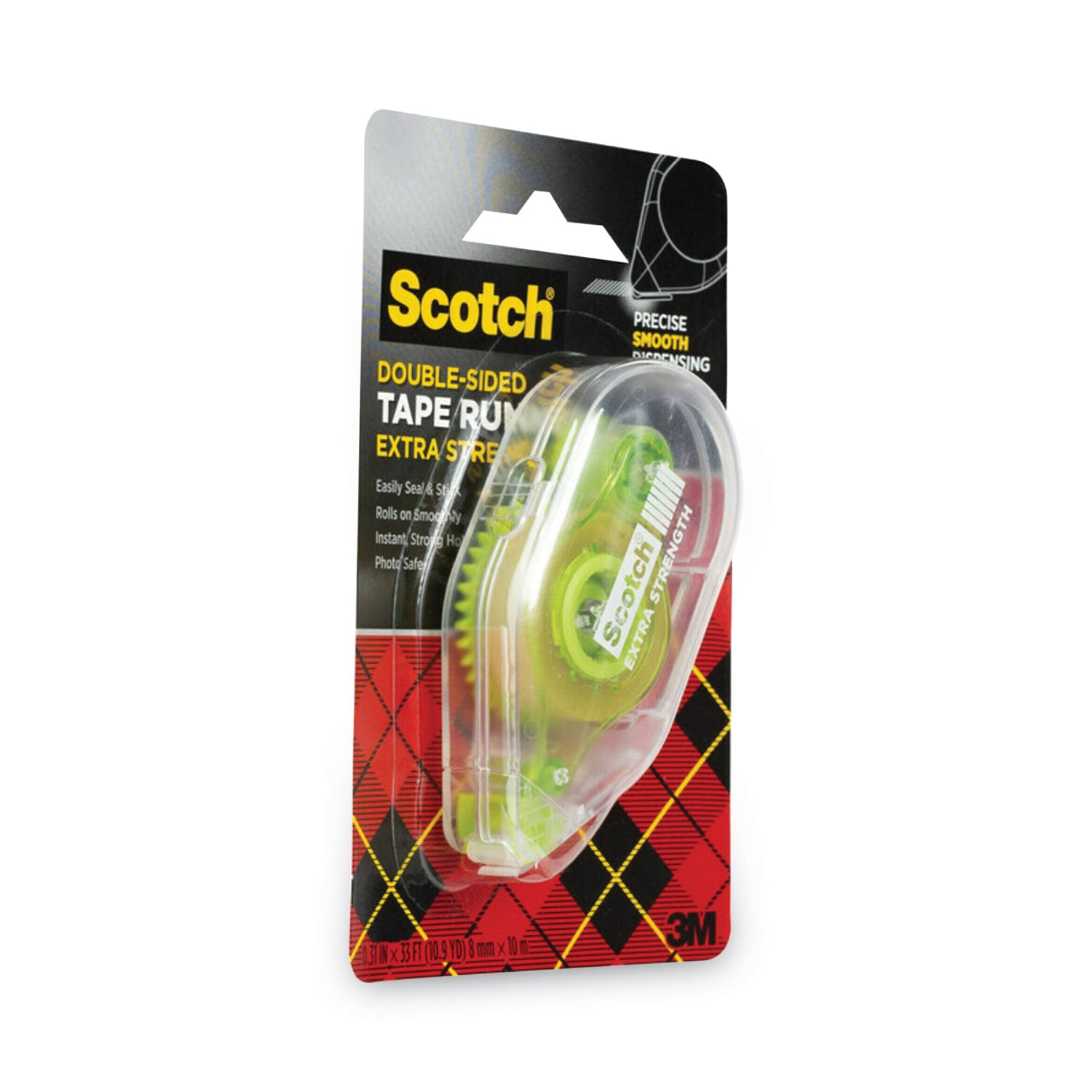 Scotch® Extra-Strength Tape Runner, 0.31" x 33 ft, Dries Clear