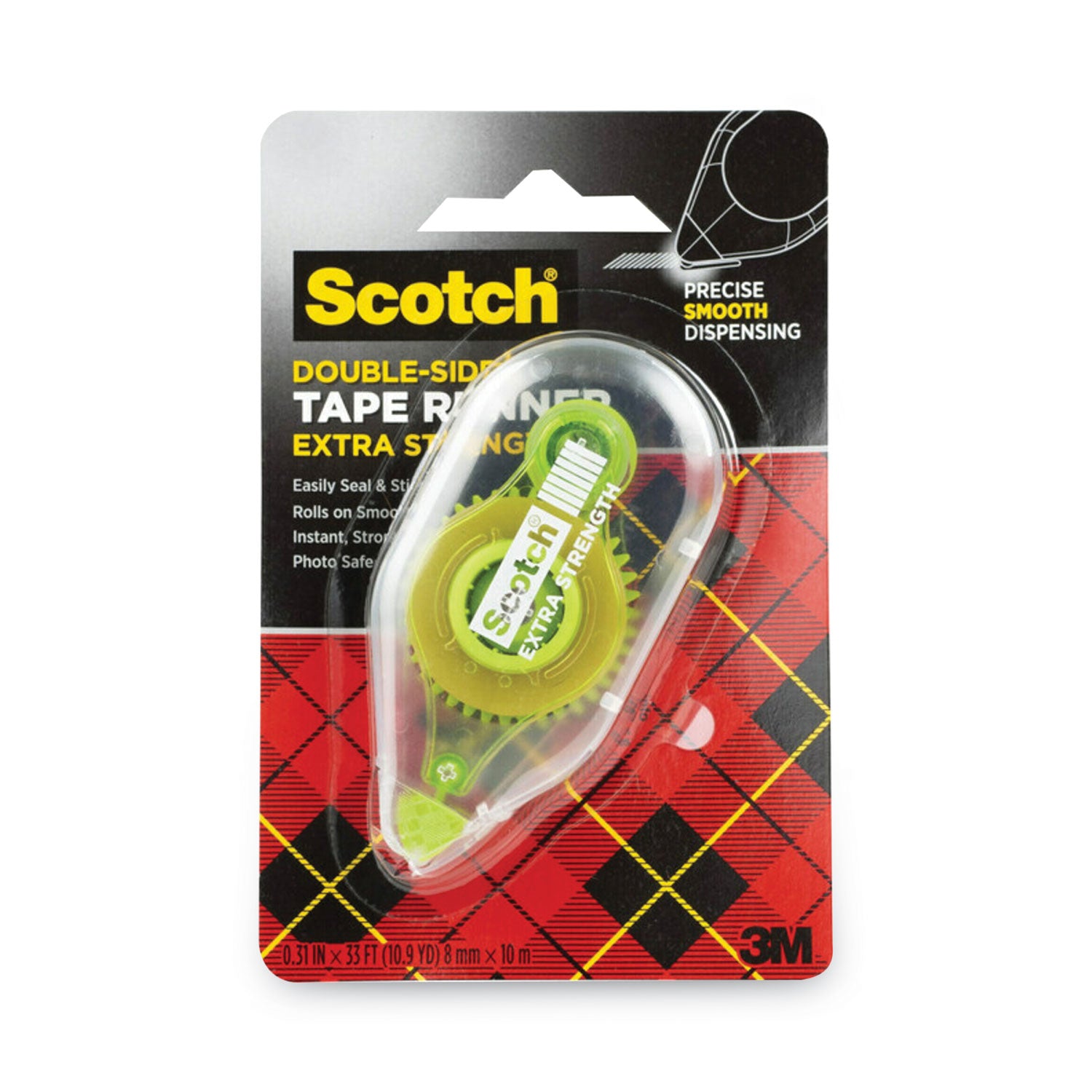 Scotch® Extra-Strength Tape Runner, 0.31" x 33 ft, Dries Clear