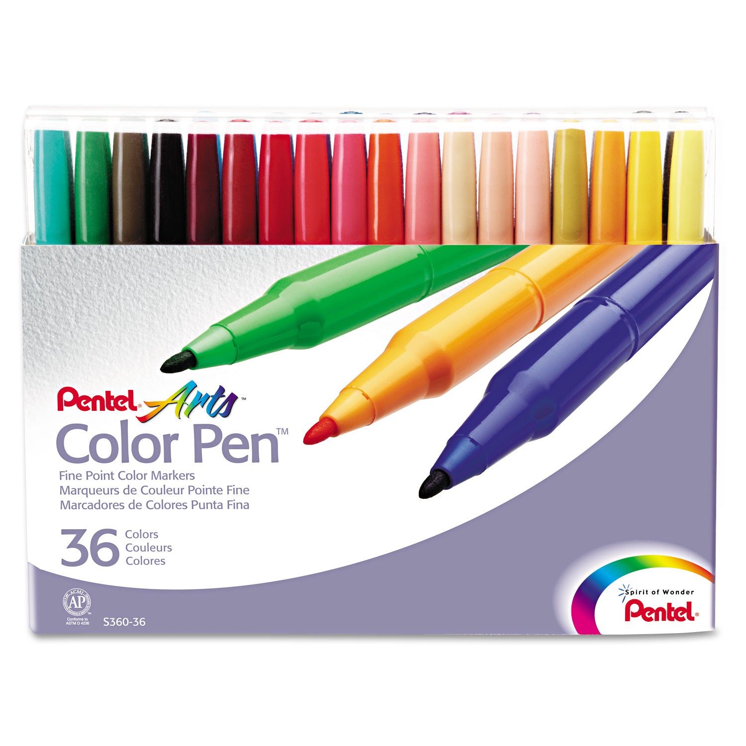 Pentel® Fine Point 36-Color Pen Set, Fine Bullet Tip, Assorted Colors, 36/Set