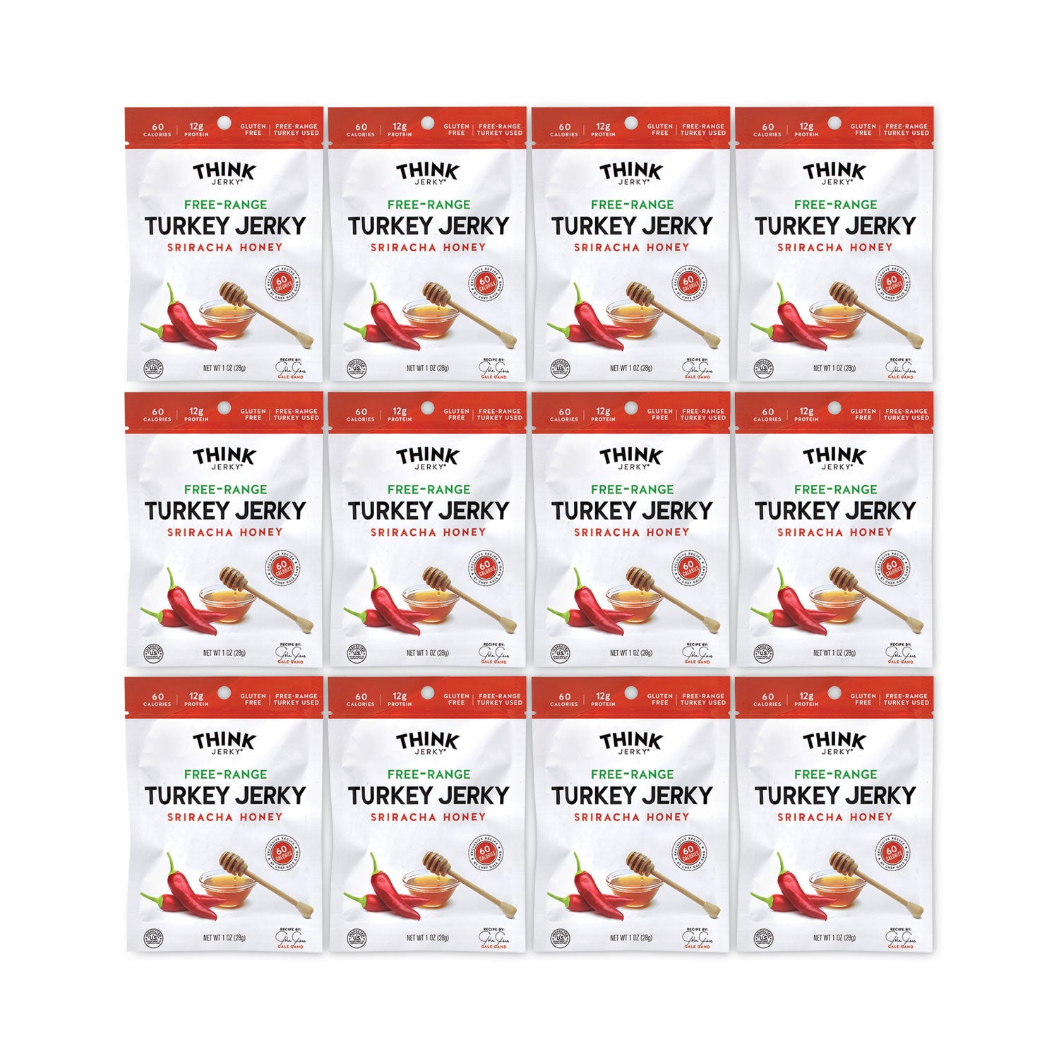 Think Jerky® Sriracha Honey Turkey Jerky, 1 oz Pouch, 12/Pack