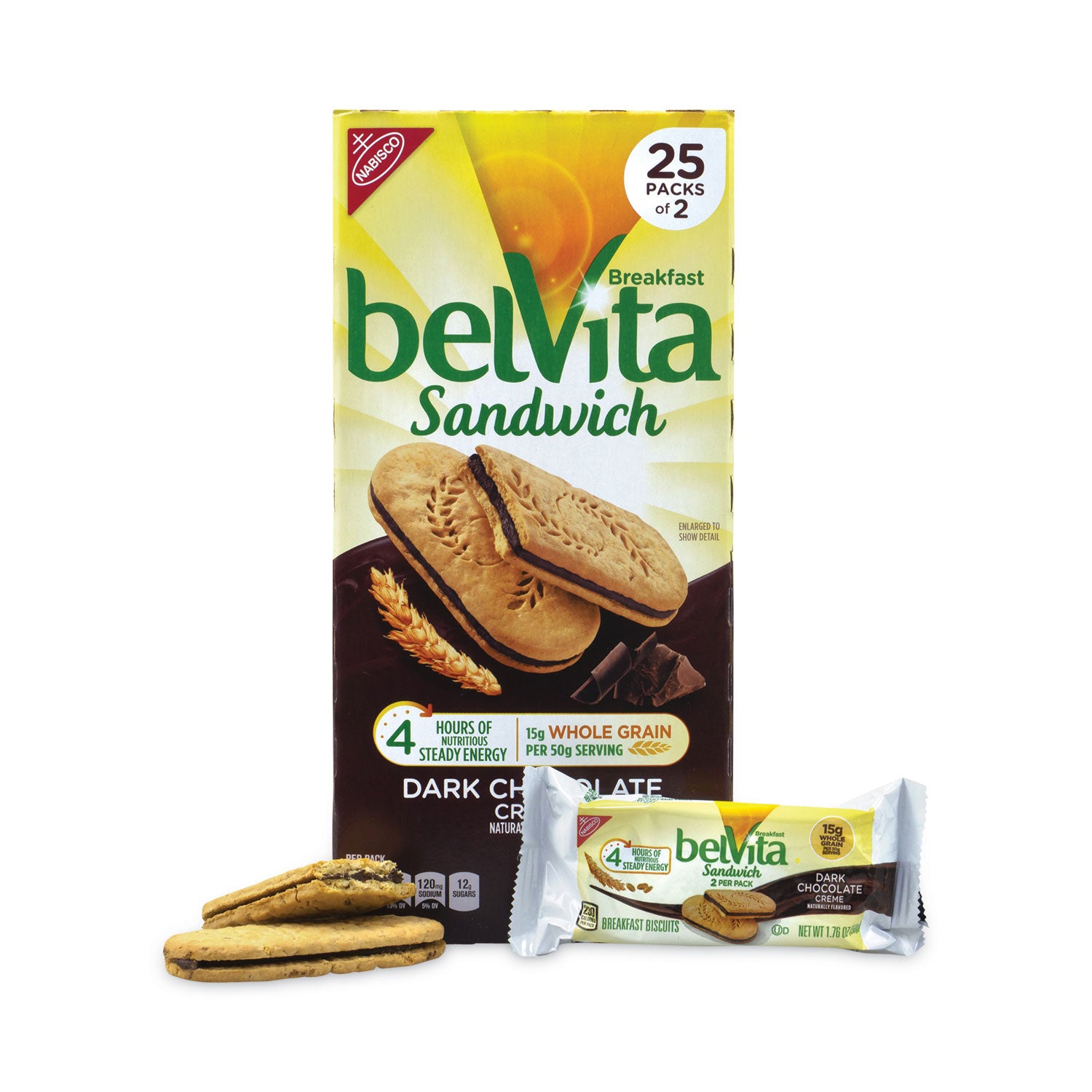 Nabisco® belVita Breakfast Biscuits, Dark Chocolate Creme Breakfast Sandwich, 1.76 oz Pack, 25 Packs/Carton