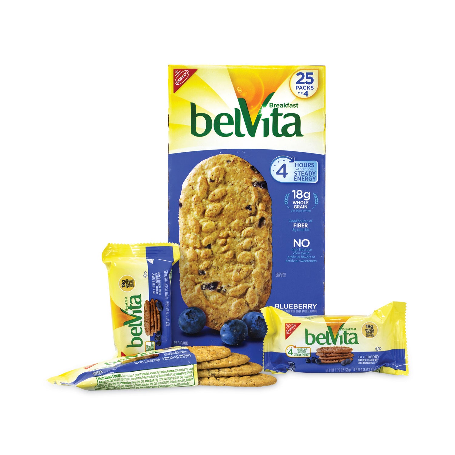 Nabisco® belVita Breakfast Biscuits, Blueberry, 1.76 oz Pack, 25 Packs/Carton