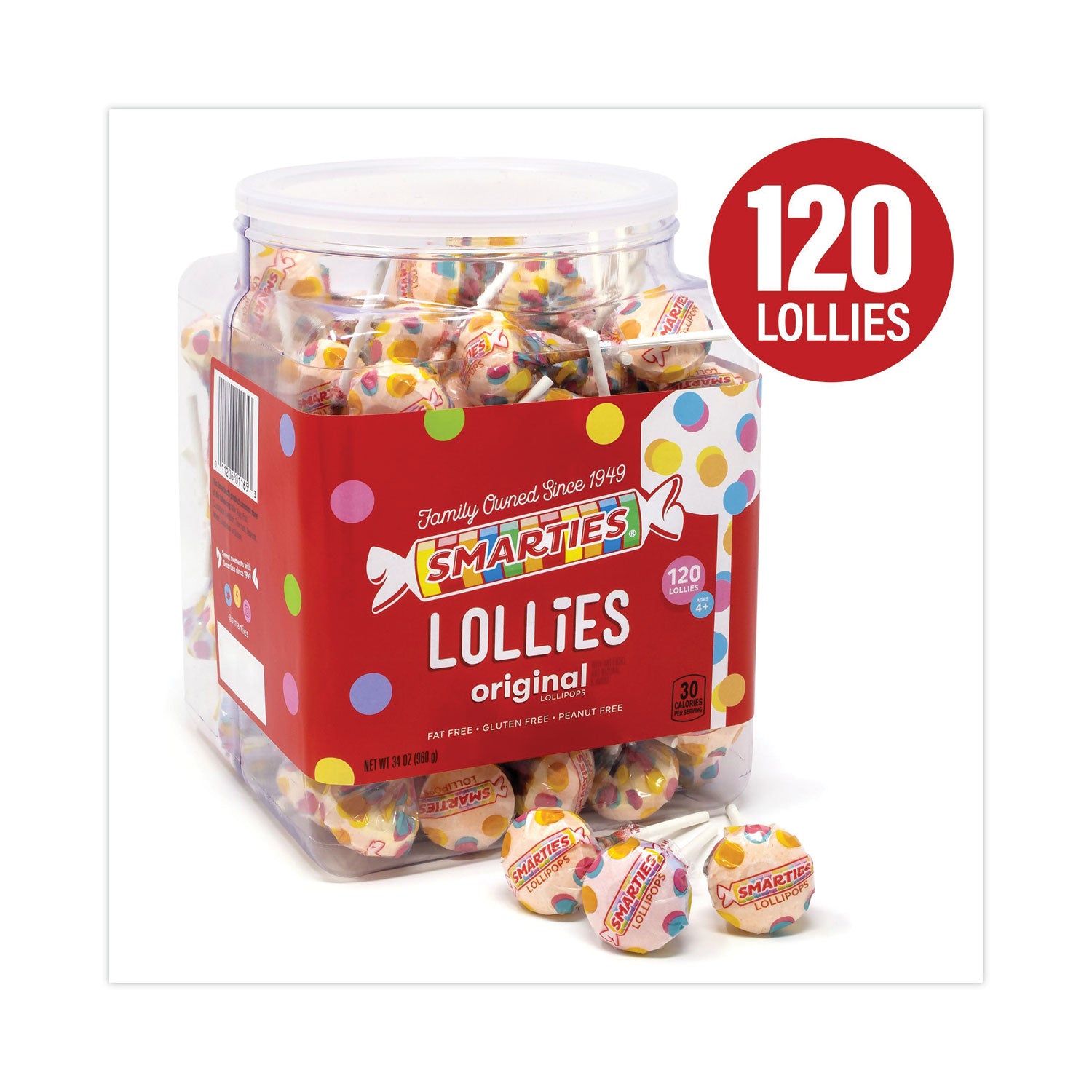 Nestlé® Smarties Lollies Lollipops, 34 oz Jar, 120 Pieces