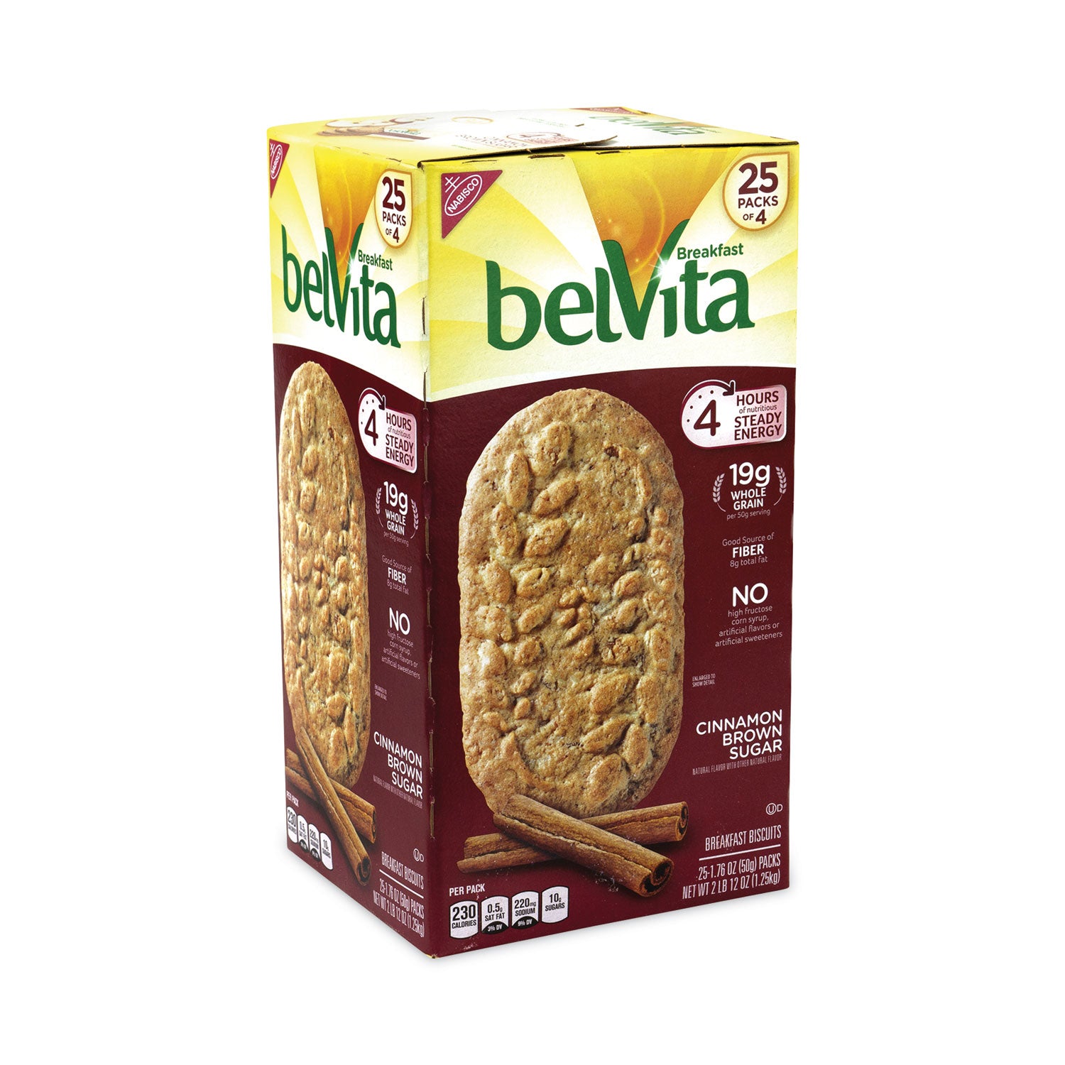 Nabisco® belVita Breakfast Biscuits, Cinnamon Brown Sugar, 1.76 oz Pack, 25 Packs/Carton