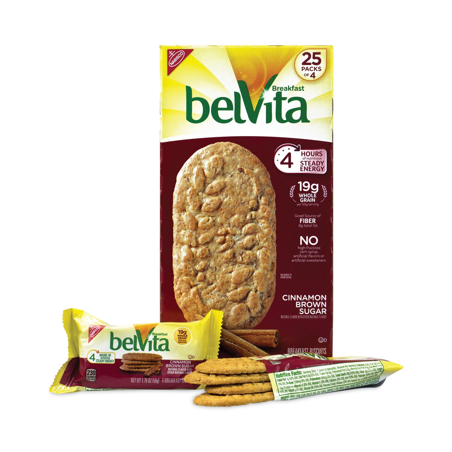 Nabisco® belVita Breakfast Biscuits, Cinnamon Brown Sugar, 1.76 oz Pack, 25 Packs/Carton