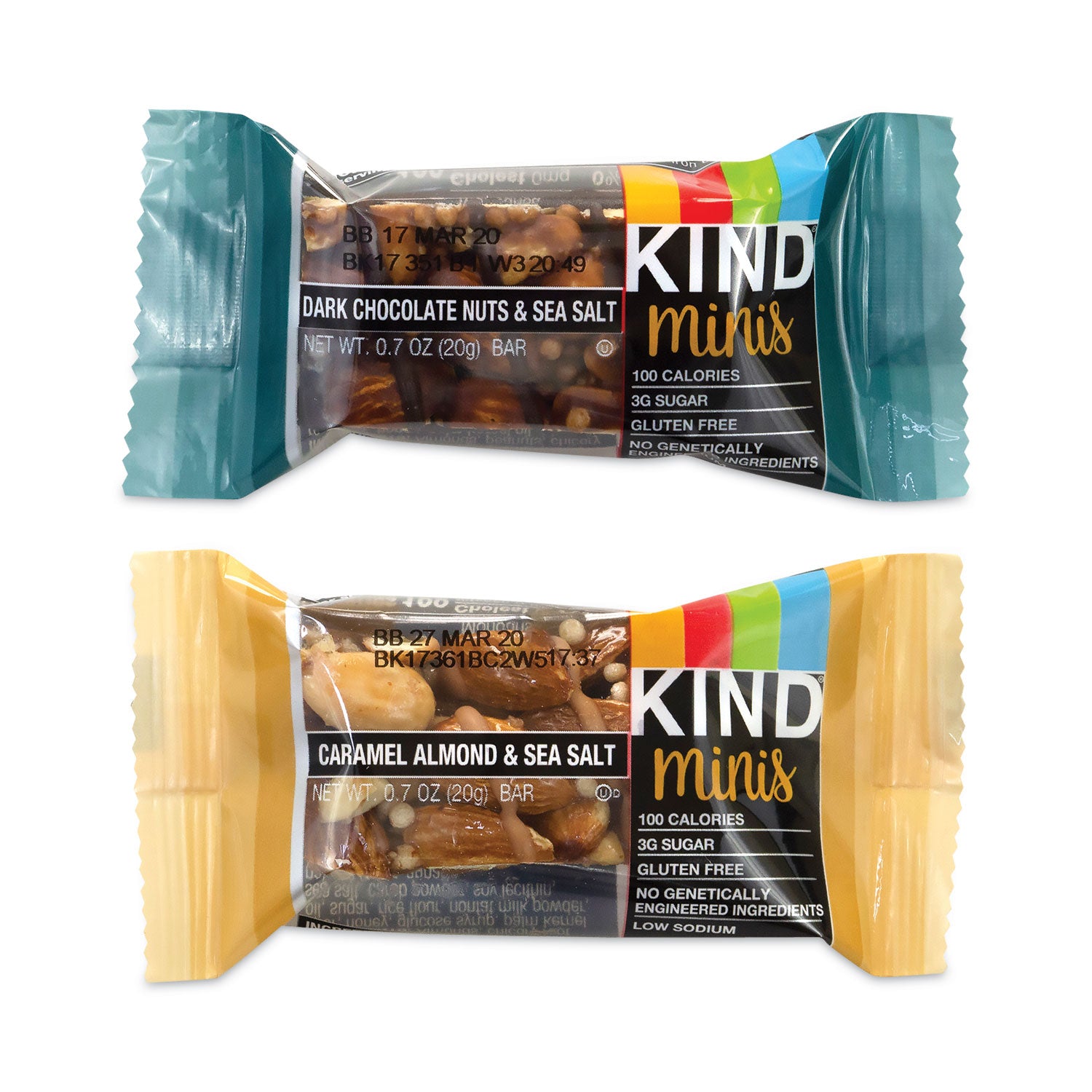 Minis, Dark Chocolate Nuts Sea Salt/Caramel Almond Nuts Sea Salt, 0.7 oz Bar, 32 Bars/Carton