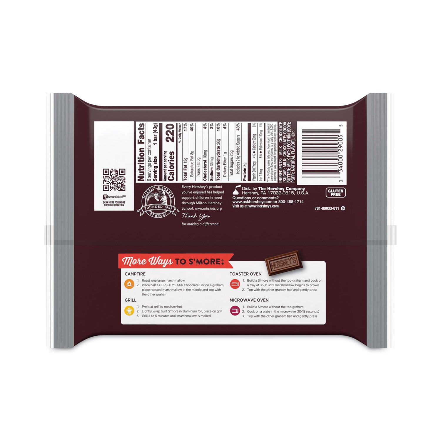 Hershey®'s Milk Chocolate Bar, 1.55 oz Bar, 6 Bars/Pack, 2 Packs/Box