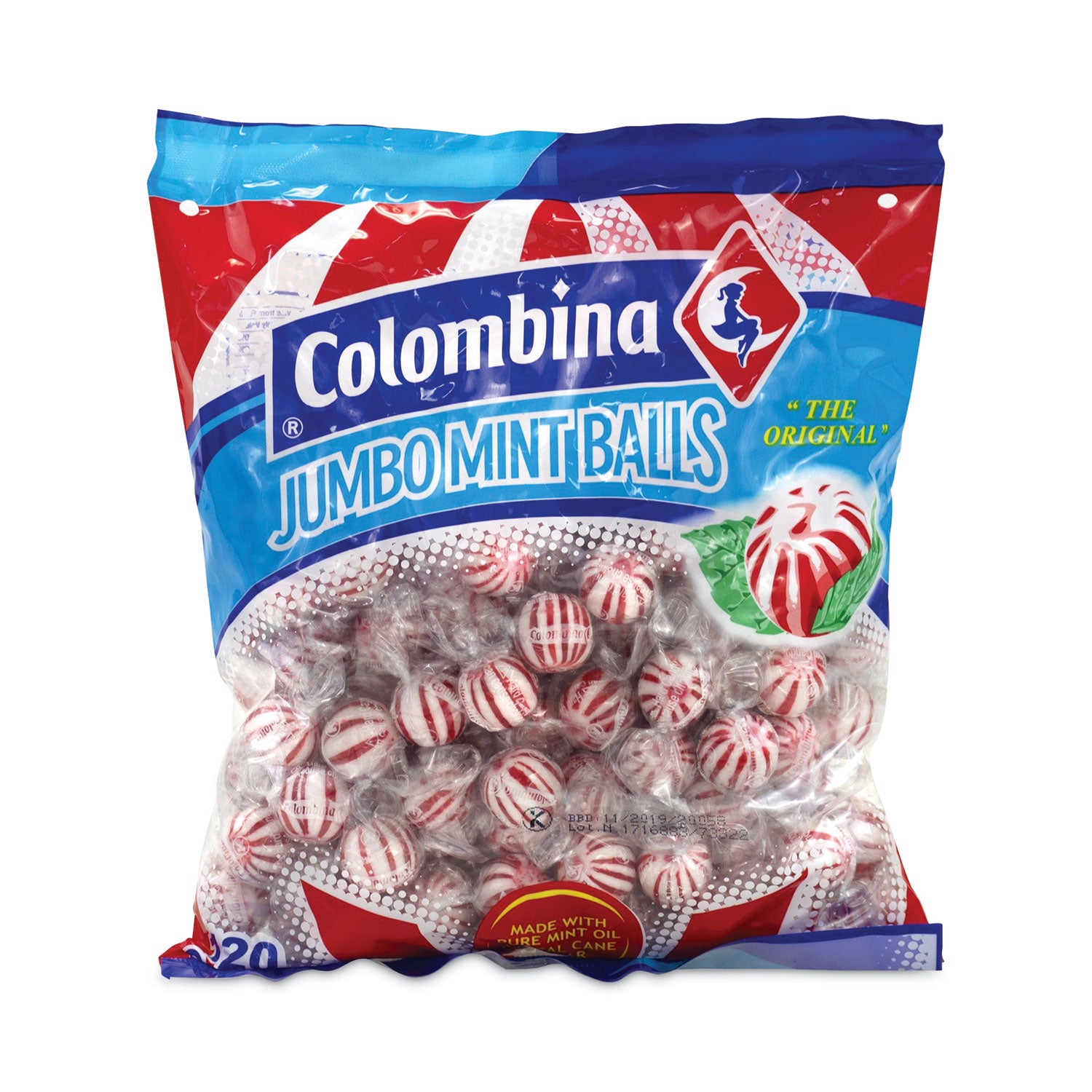 Colombina Jumbo Peppermint Balls Bag, 0.04 oz, 120 Balls/Bag, 1 Bag/Carton