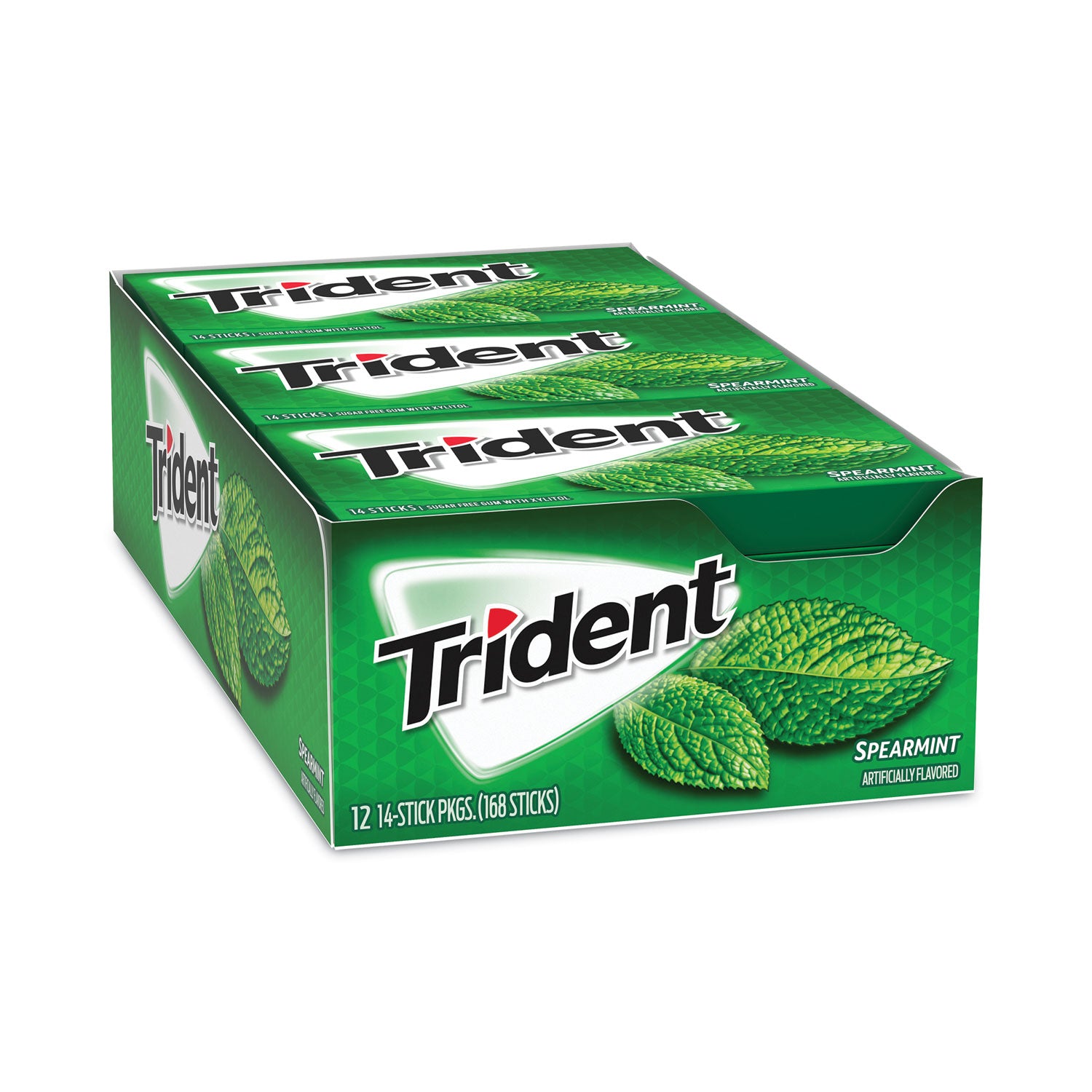 Trident® Sugar-Free Gum, Spearmint, 14 Pieces/Pack, 12 Packs/Carton