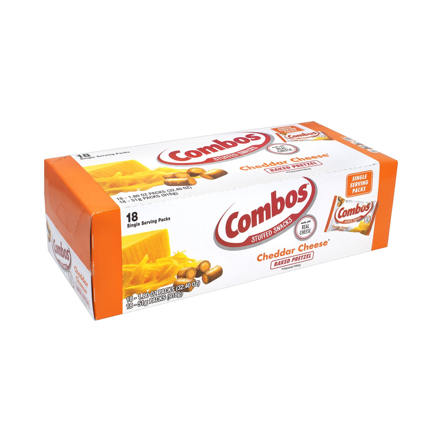 Combos® Baked Snacks, 1.8 oz Bag, Cheddar Cheese Pretzel, 18 Bags/Carton