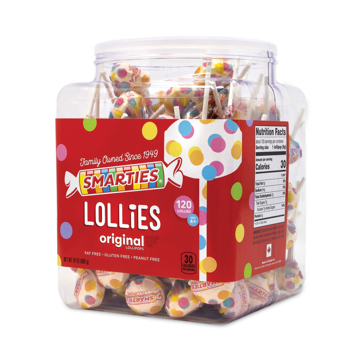 Nestlé® Smarties Lollies Lollipops, 34 oz Jar, 120 Pieces