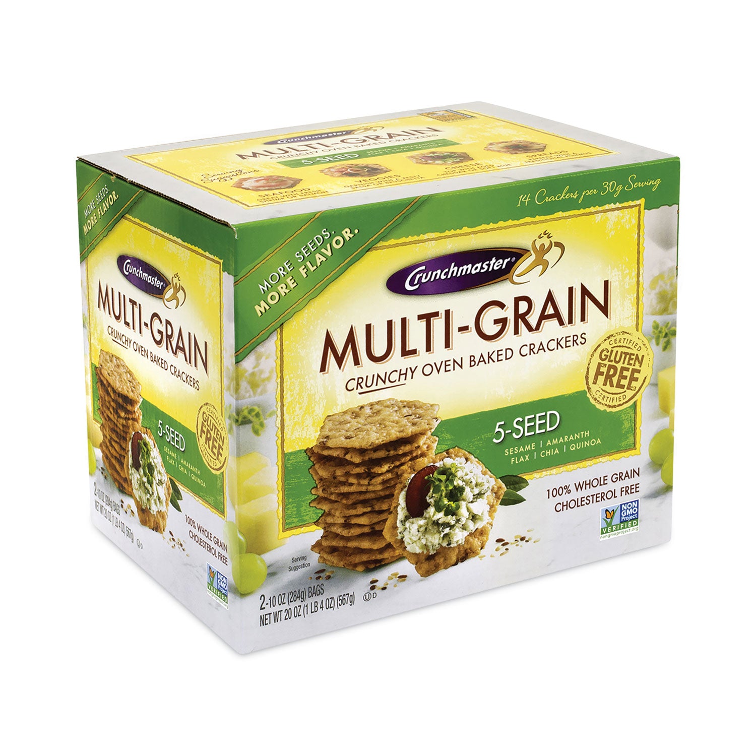 Crunchmaster® 5-Seed Multi-Grain Crunchy Oven Baked Crackers, Whole Wheat, 10 oz Bag, 2 Bags/Box