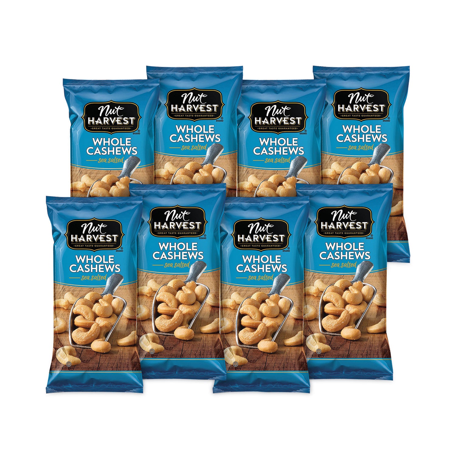 Nut Harvest® Sea Salted Whole Cashews, 2.25 oz Pouch, 8/Carton