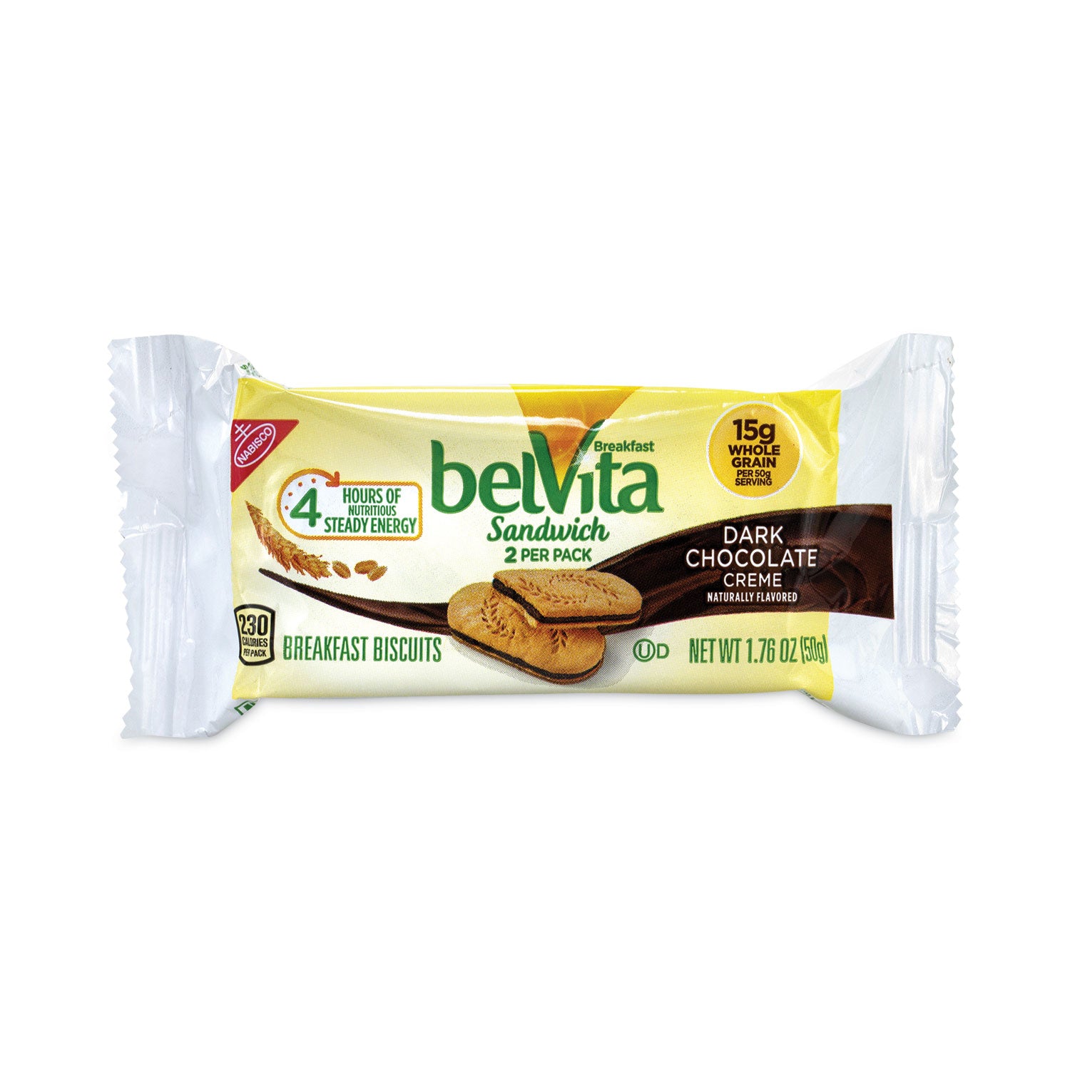 belVita Breakfast Biscuits, Dark Chocolate Creme Breakfast Sandwich, 1.76 oz Pack, 25 Packs/Carton