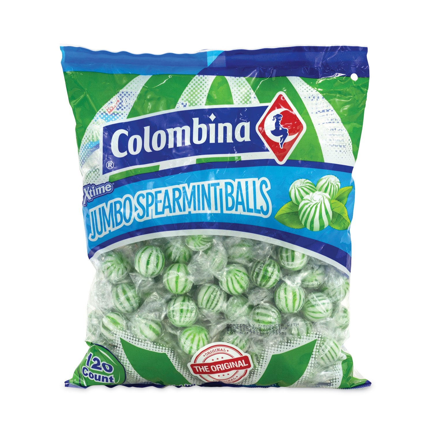 Colombina Jumbo Spearmint Balls, 0.04 oz, 120 Balls/Bag, 1 Bag/Carton