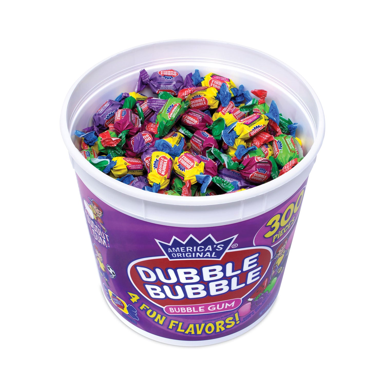 Dubble Bubble Bubble Gum Assorted Flavor Twist Tub, 300 Pieces/Tub, 1 Tub/Carton