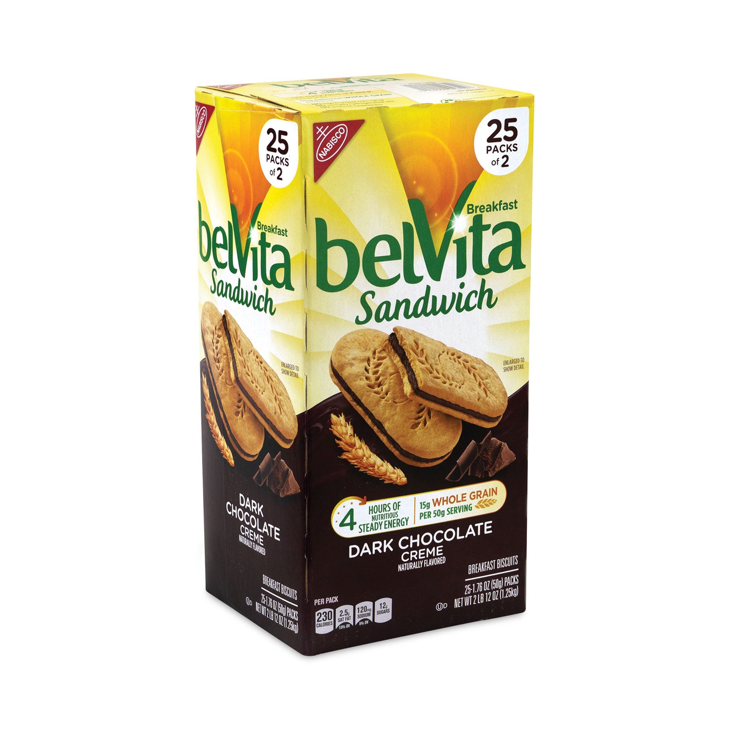 Nabisco® belVita Breakfast Biscuits, Dark Chocolate Creme Breakfast Sandwich, 1.76 oz Pack, 25 Packs/Carton