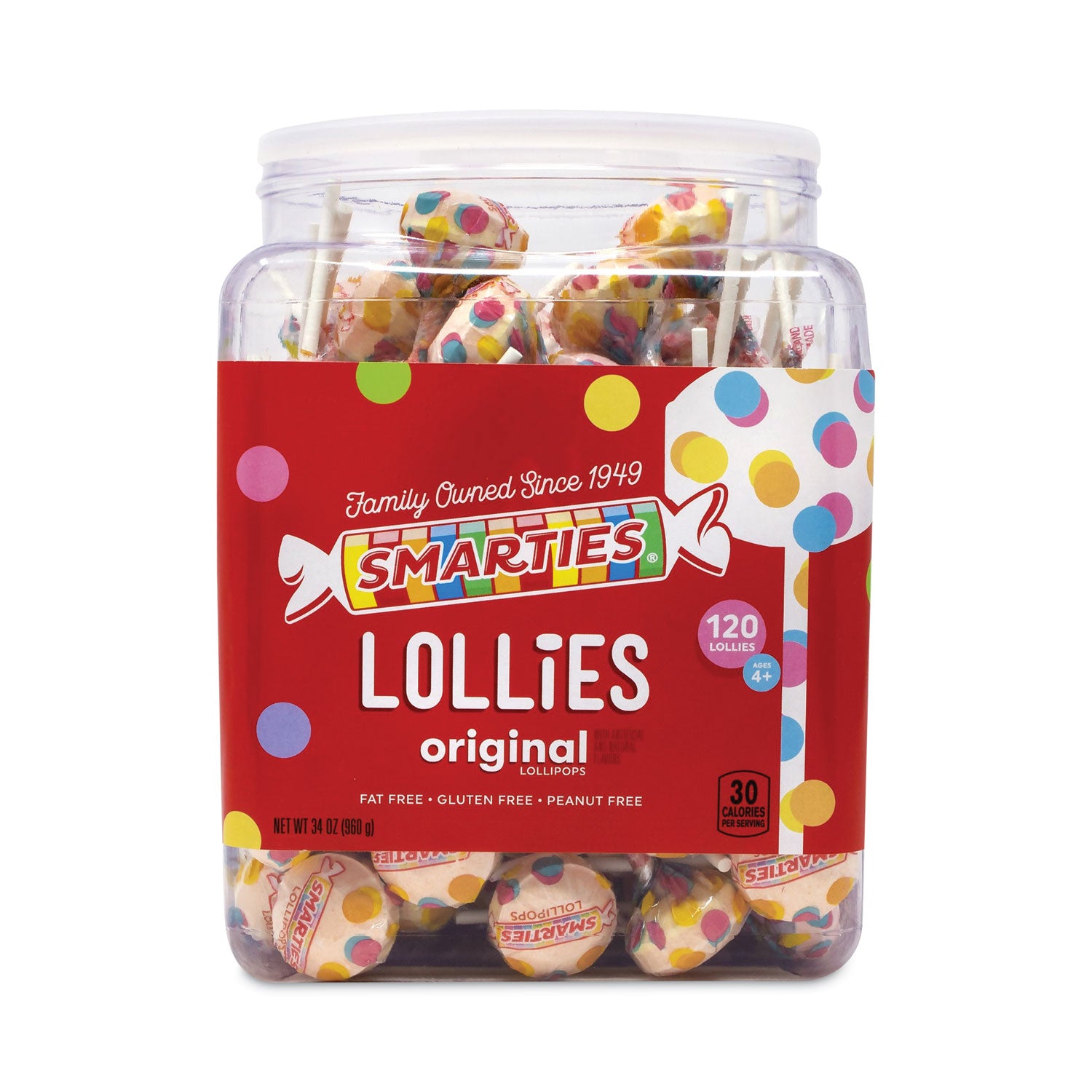 Nestlé® Smarties Lollies Lollipops, 34 oz Jar, 120 Pieces