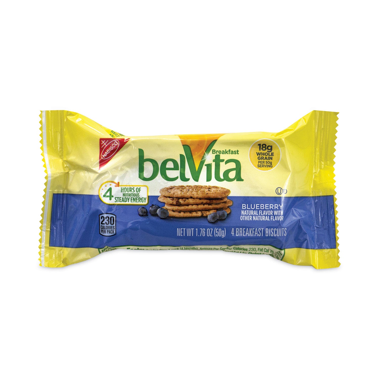 belVita Breakfast Biscuits, Blueberry, 1.76 oz Pack, 25 Packs/Carton