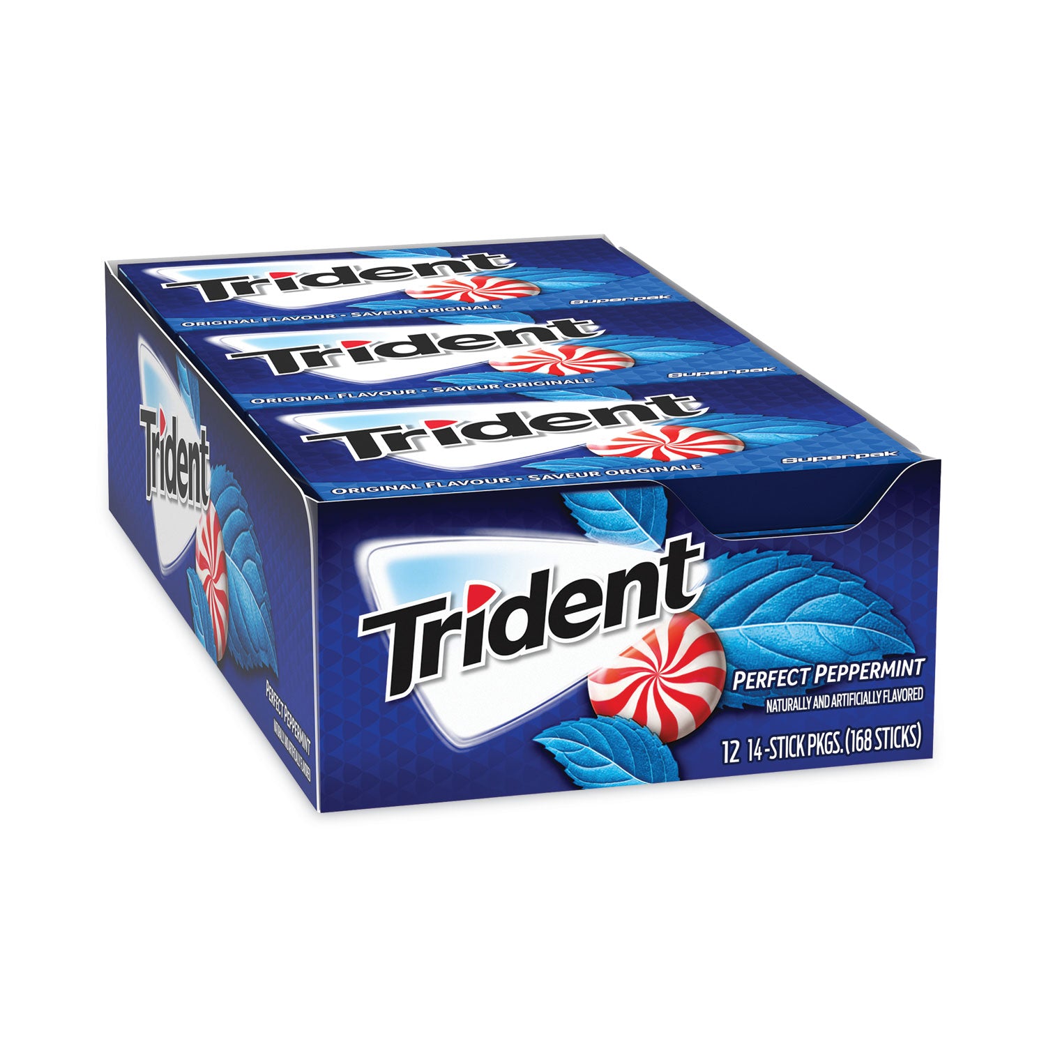 Trident® Sugar-Free Gum, Perfect Peppermint, 14 Pieces/Pack, 12 Packs/Carton