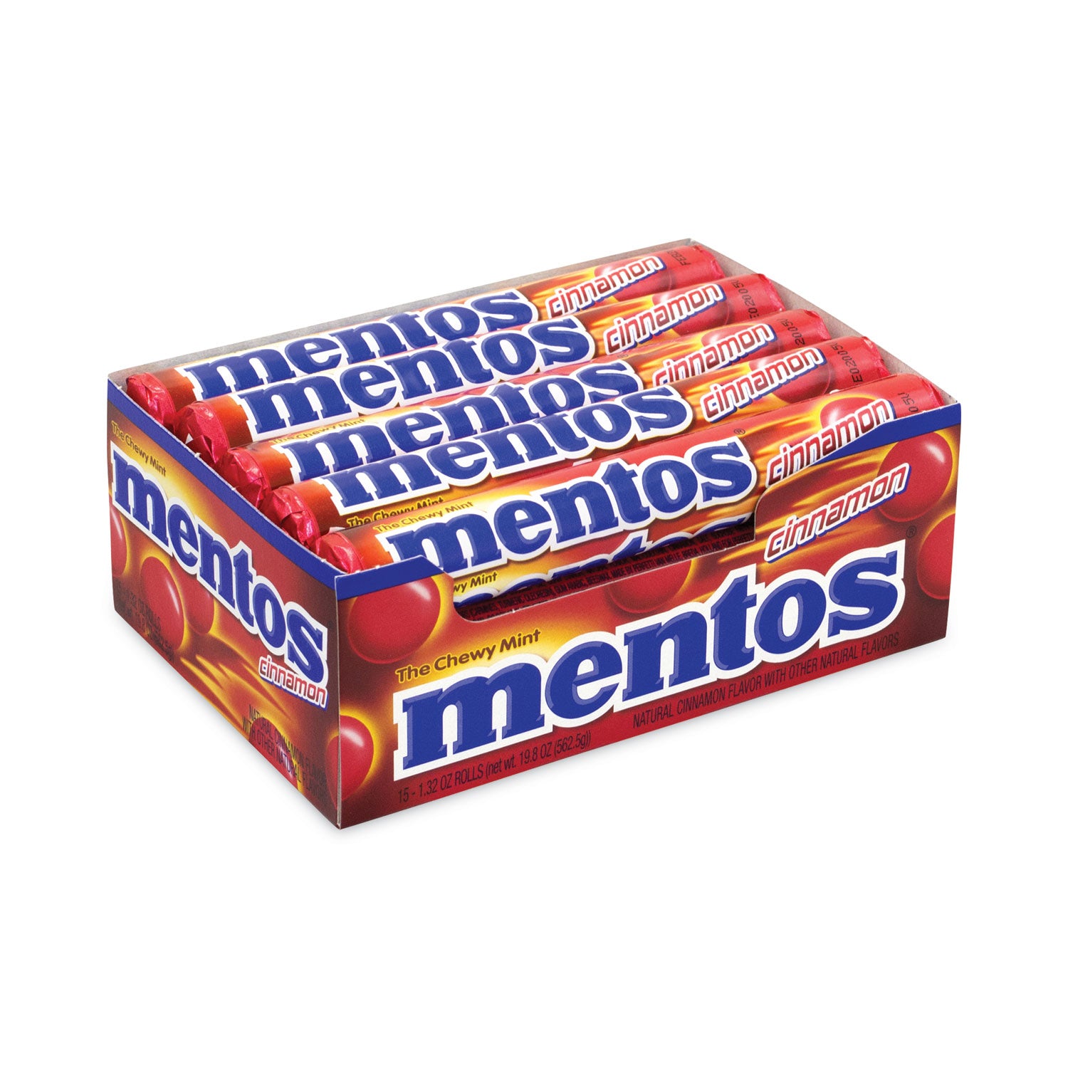 Mentos® Cinnamon Singles Chewy Mints, 1.32 oz, 15 Rolls/Carton