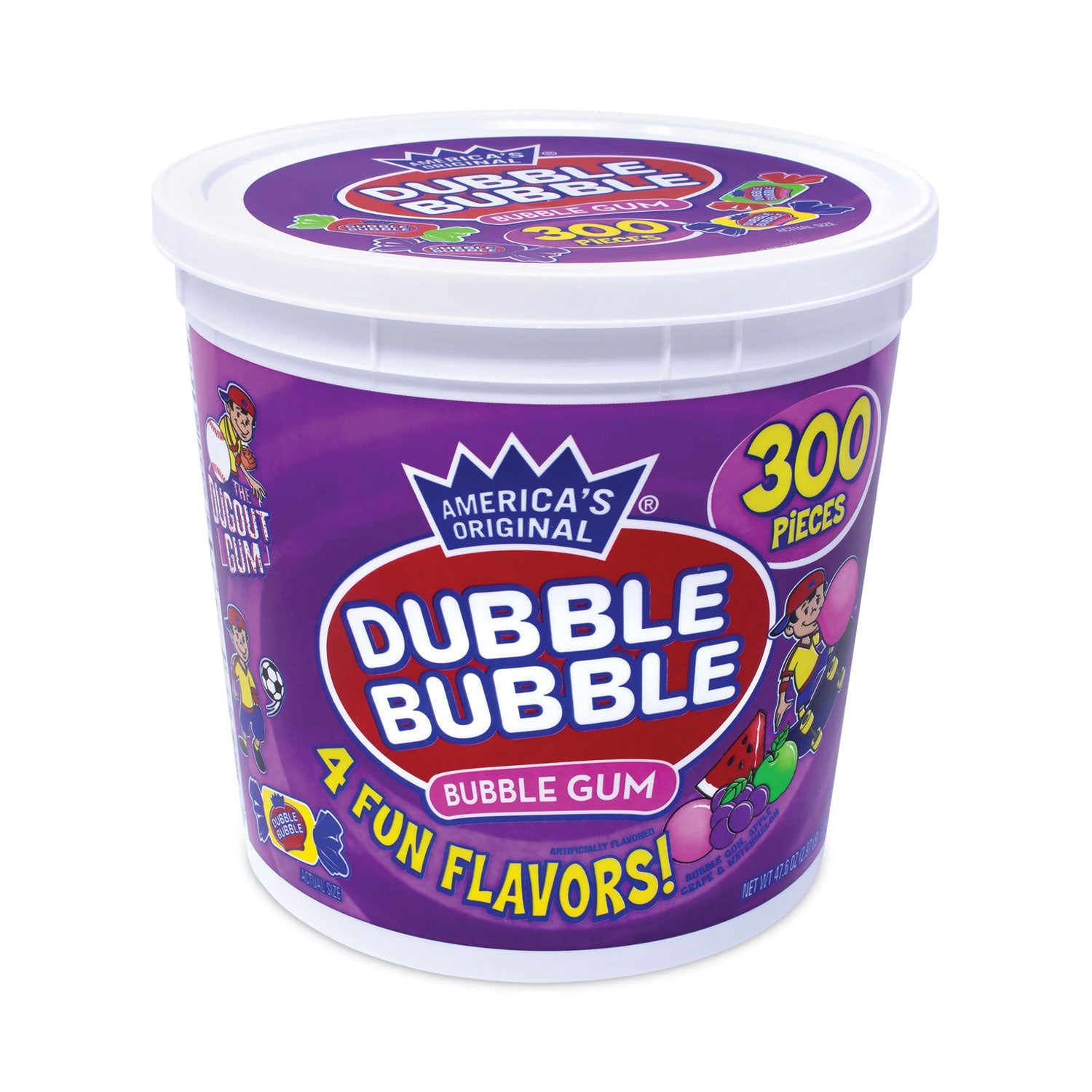 Dubble Bubble Bubble Gum Assorted Flavor Twist Tub, 300 Pieces/Tub, 1 Tub/Carton