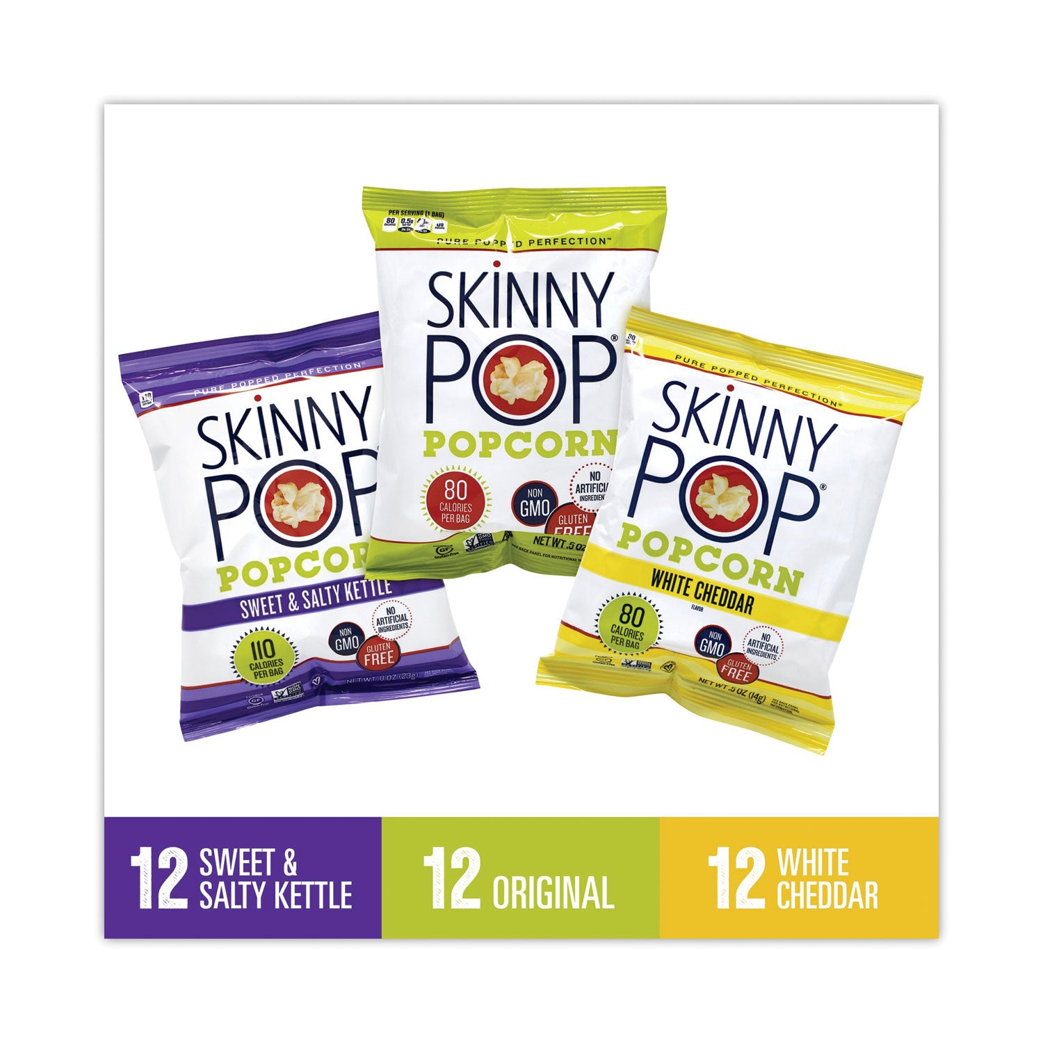 SkinnyPop® Popcorn Popcorn Variety Snack Pack, 0.5 oz Bag, 36 Bags/Carton