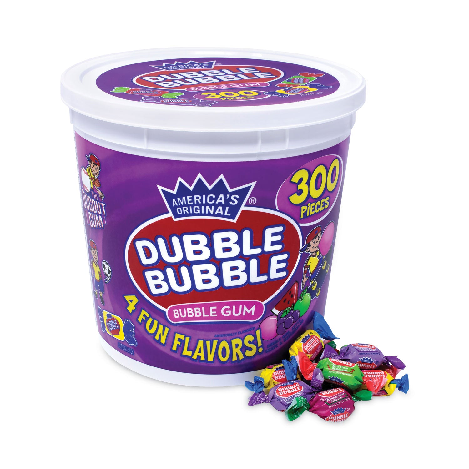 Bubble Gum Assorted Flavor Twist Tub, 300 Pieces/Tub, 1 Tub/Carton