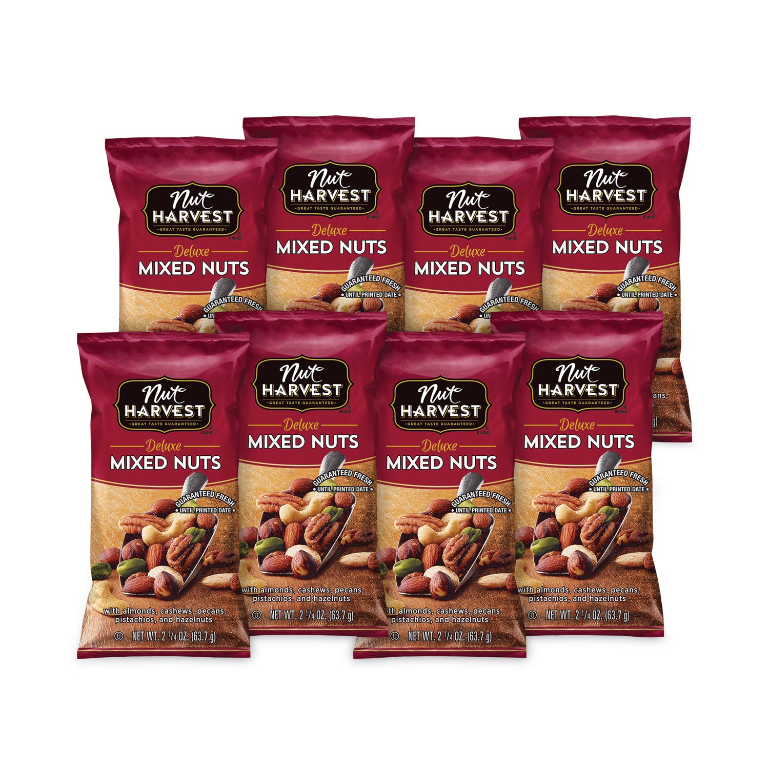 Nut Harvest® Deluxe Mixed Nuts, 2.25 oz Pouch, 8/Carton