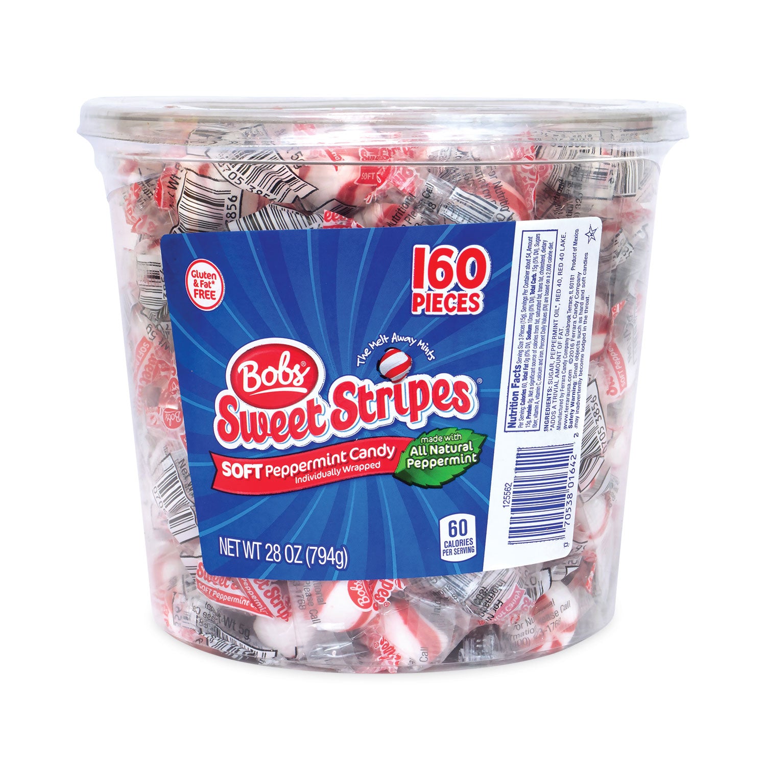 Ferrara® Bobs Sweet Stripes Soft Candy, Peppermint, 28 oz Tub