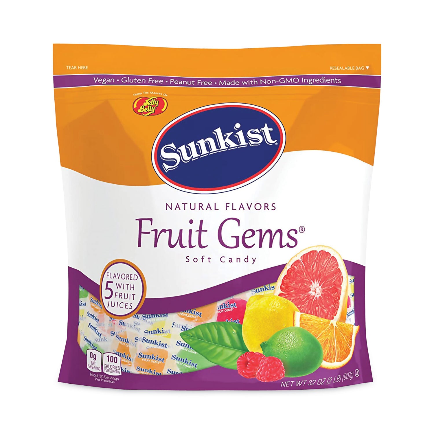 Sunkist® Fruit Gems Chewy Candy Assortment, Assorted Natural Fruit Flavors, 2.12 lb Bag, 90 Count