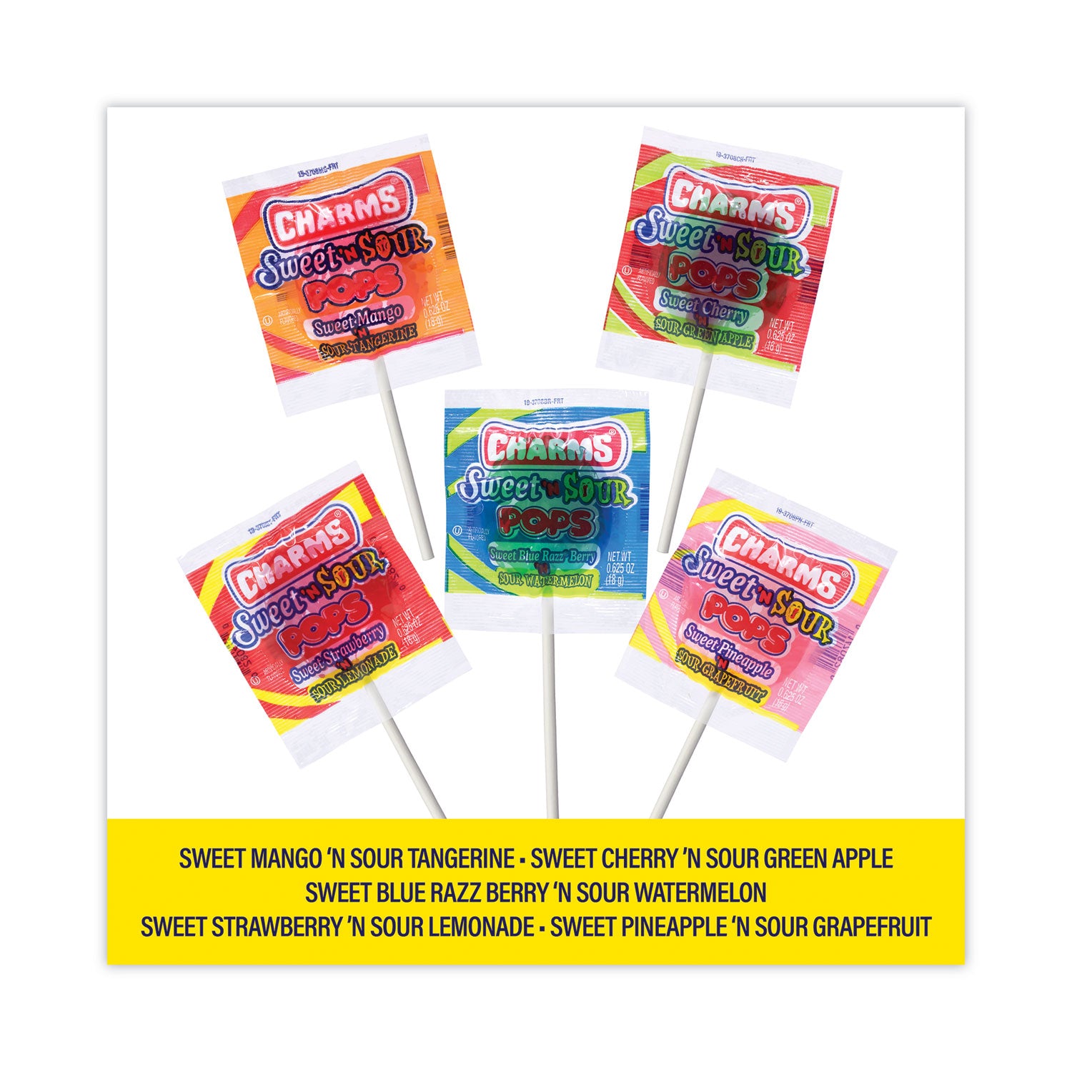 Charms® Sweet and Sour Pop, Assorted Flavors, 0.63 oz, 48/Carton