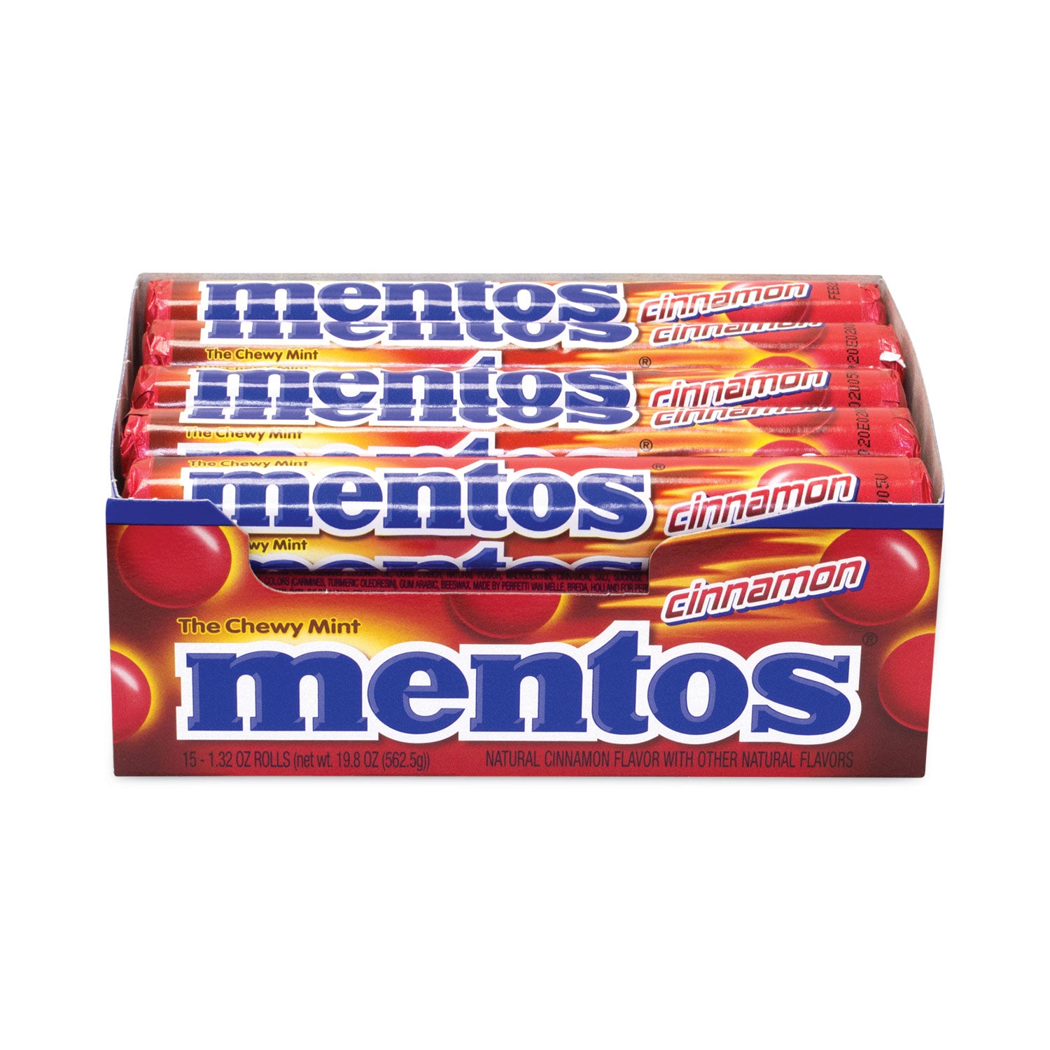 Mentos® Cinnamon Singles Chewy Mints, 1.32 oz, 15 Rolls/Carton