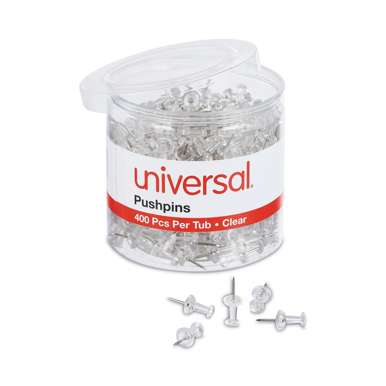 Universal® Clear Push Pins, Plastic, Clear, 0.38", 400/Pack