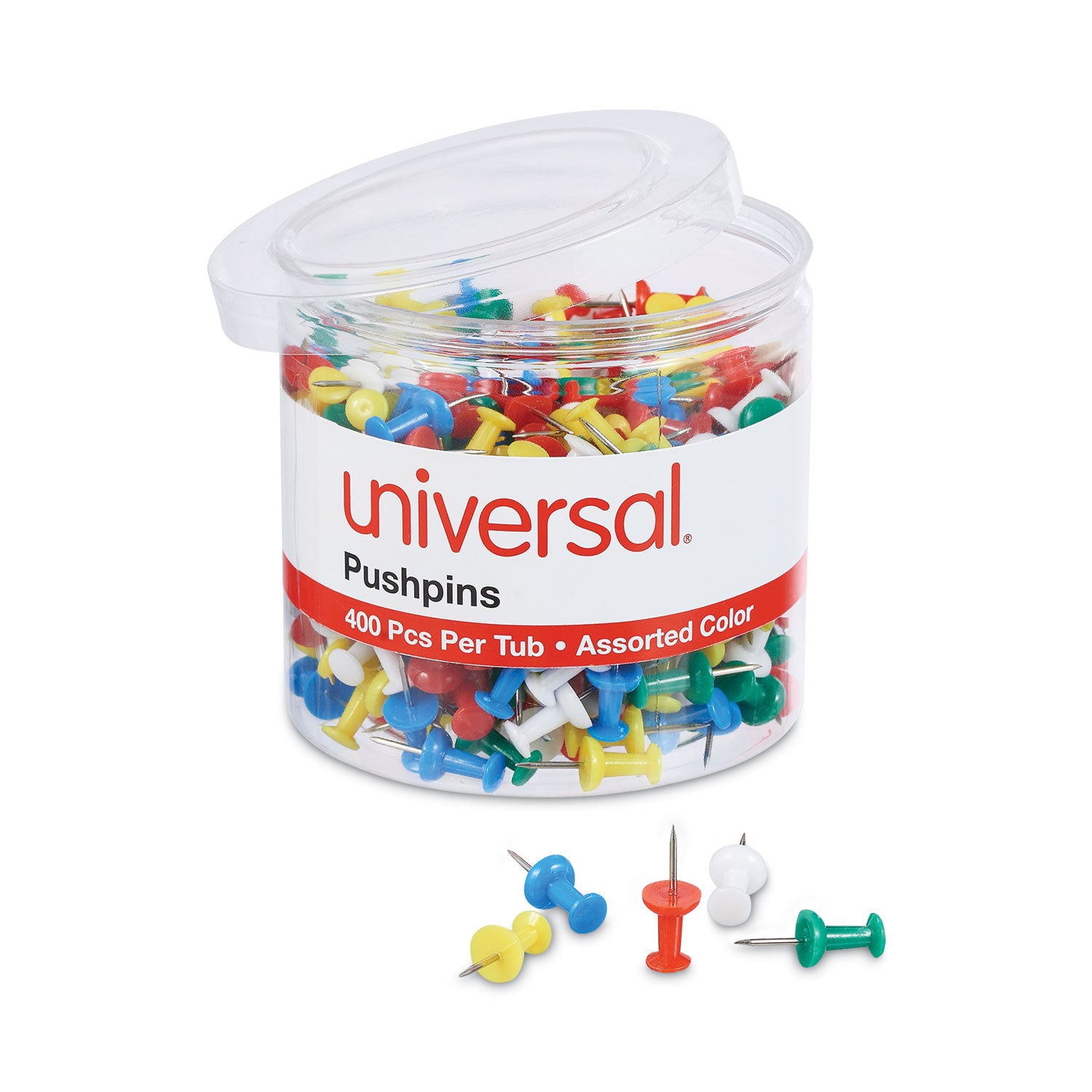 Universal® Colored Push Pins, Plastic, Assorted, 0.38", 400/Pack