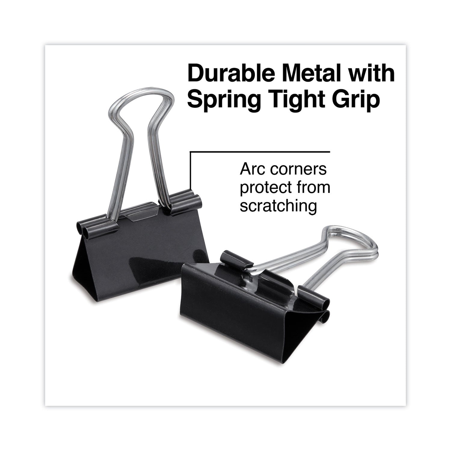 Universal® Binder Clips with Storage Tub, (50) Small (0.75"), (10) Medium (1.25"), Black/Silver