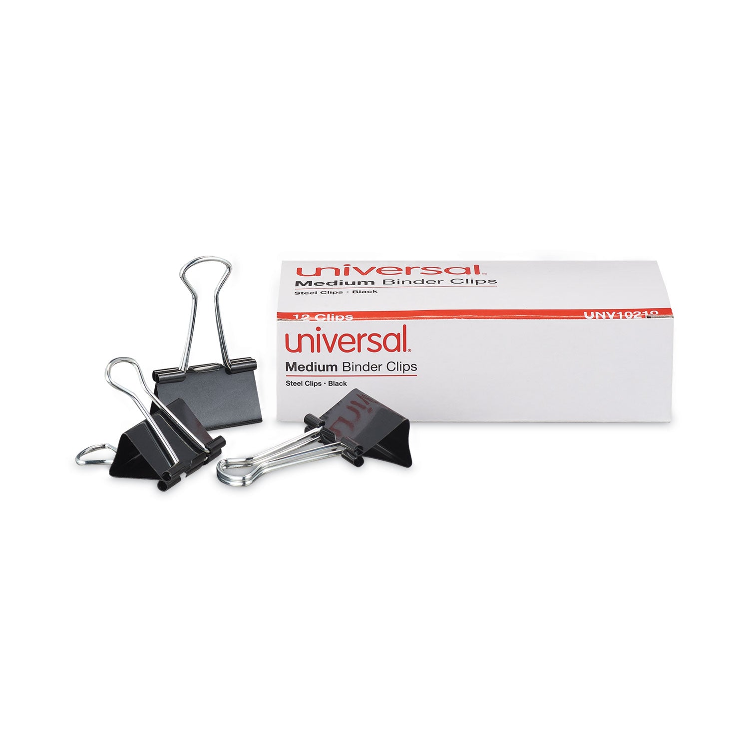 Universal® Binder Clips, Medium, Black/Silver, 12/Box