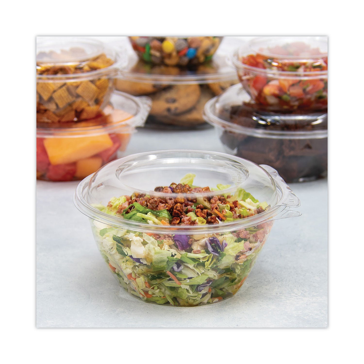 Dart® Tamper-Resistant, Tamper-Evident Bowls with Dome Lid, 32 oz, 7" Diameter x 3.4"h, Clear, Plastic, 150/Carton