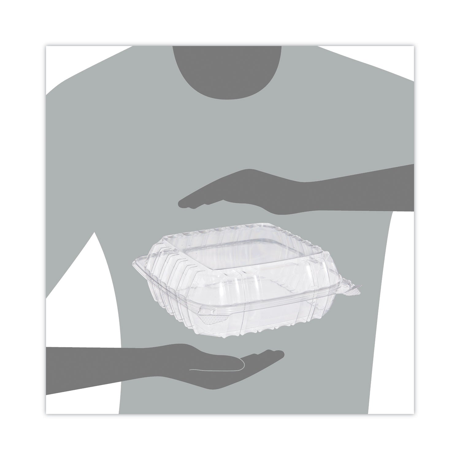 Dart® ClearSeal Hinged-Lid Plastic Containers, 8.3 x 8.3 x 3, Clear, Plastic, 250/Carton