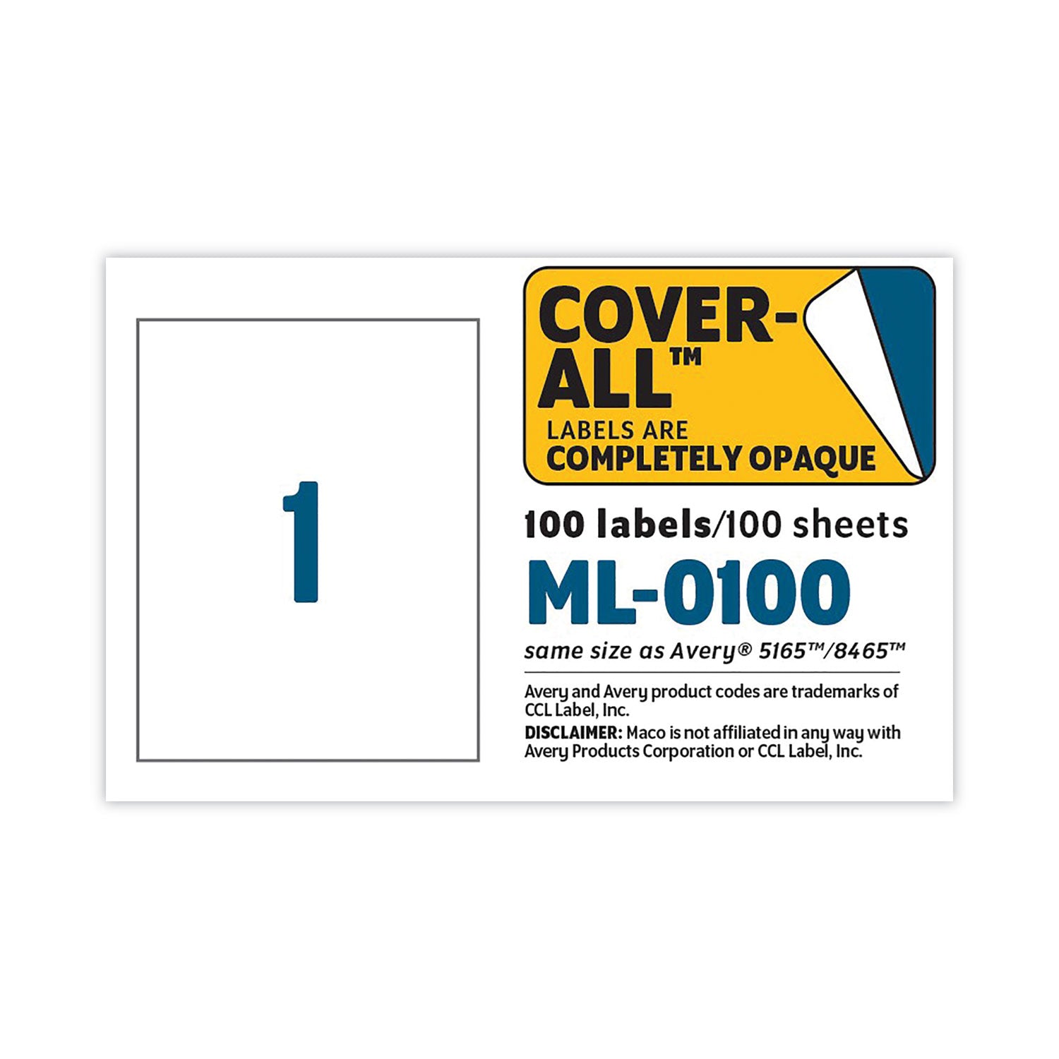 MACO® Cover-All Opaque Laser/Inkjet Shipping Labels, Full-Sheet Format, Inkjet/Laser Printers, 8.5 x 11, White, 100/Box