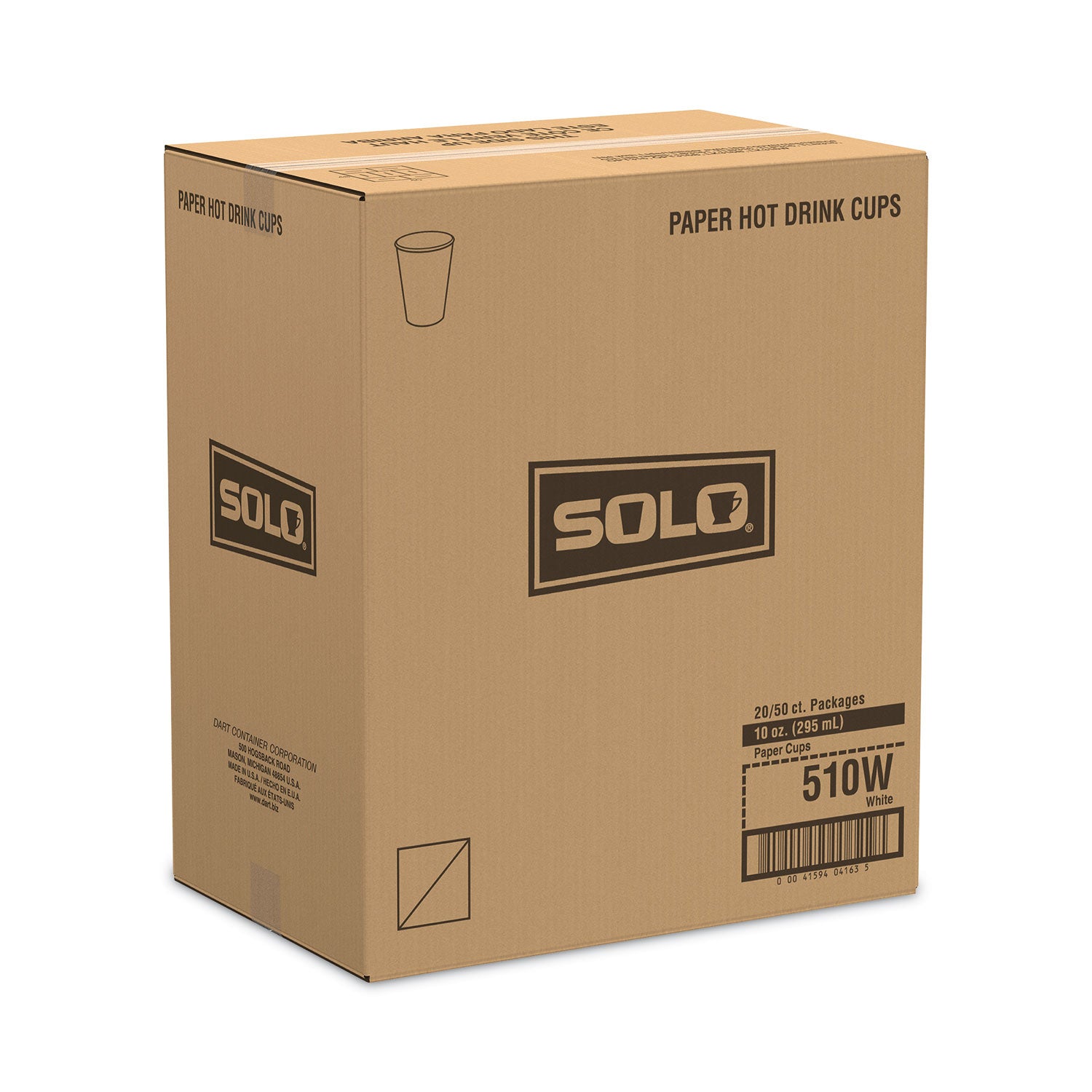 SOLO® Single-Sided Poly Paper Hot Cups, 10 oz, White, 1,000/Carton