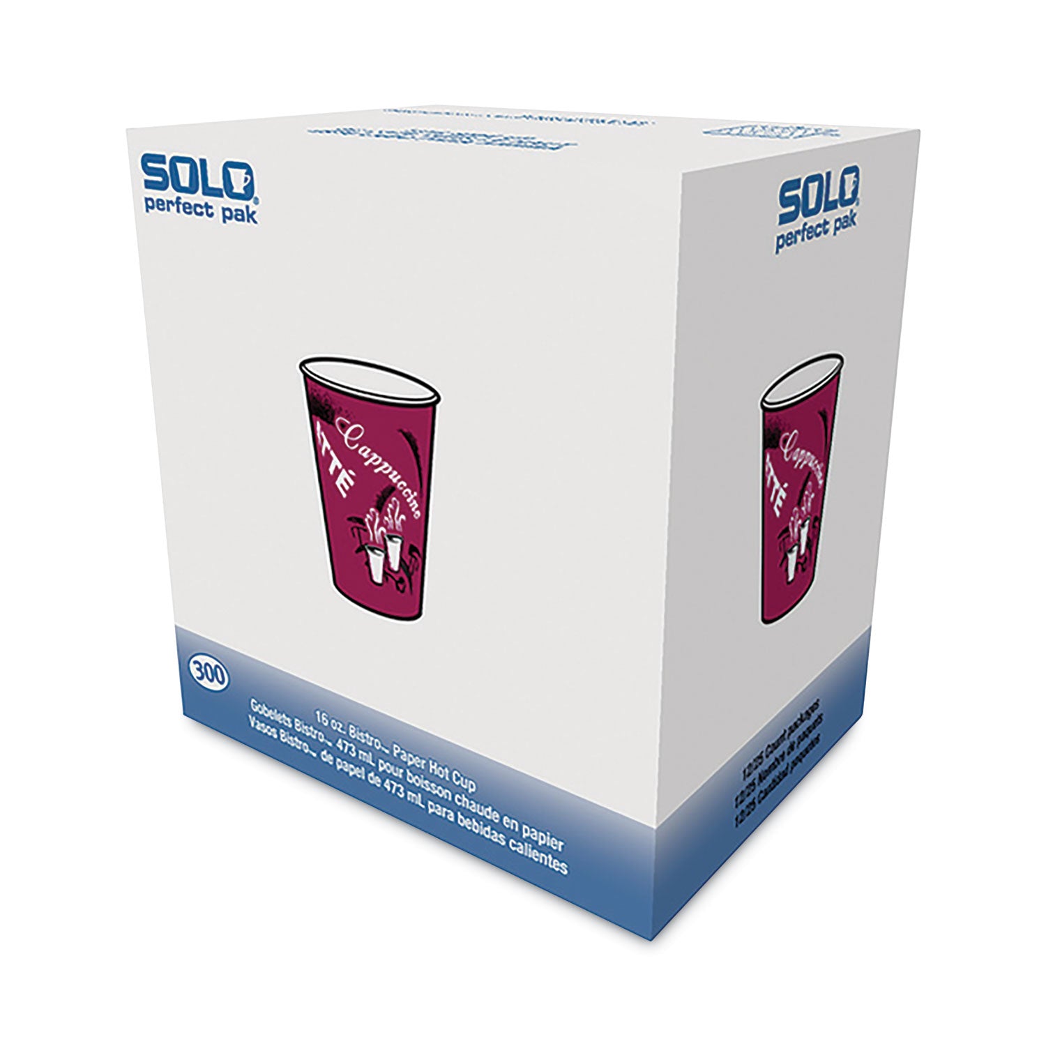 SOLO® Paper Hot Drink Cups in Bistro Design, 16 oz, Maroon, 300/Carton