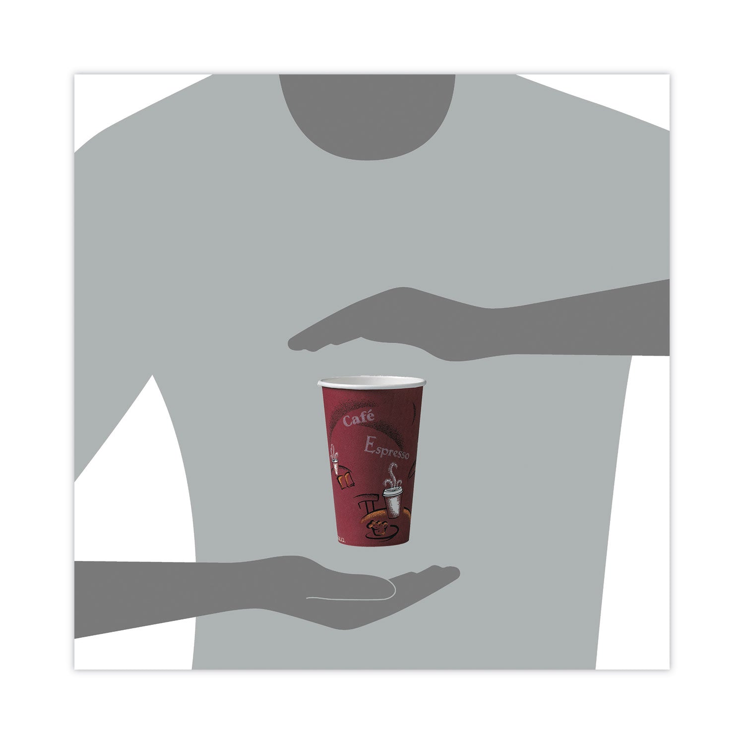 SOLO® Paper Hot Drink Cups in Bistro Design, 16 oz, Maroon, 300/Carton