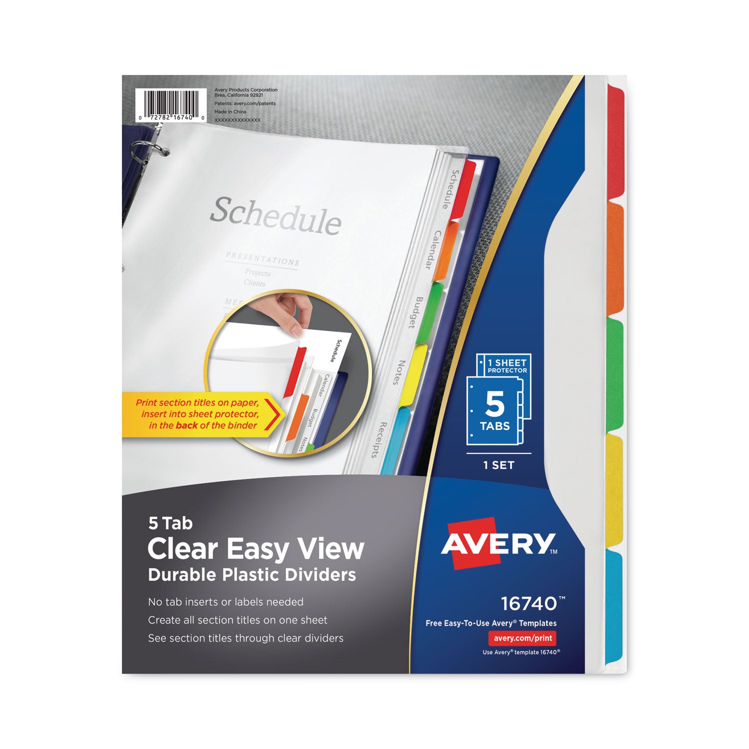 Clear Easy View Plastic Dividers with Multicolored Tabs and Sheet Protector, 5-Tab, 11 x 8.5, Clear, 1 Set