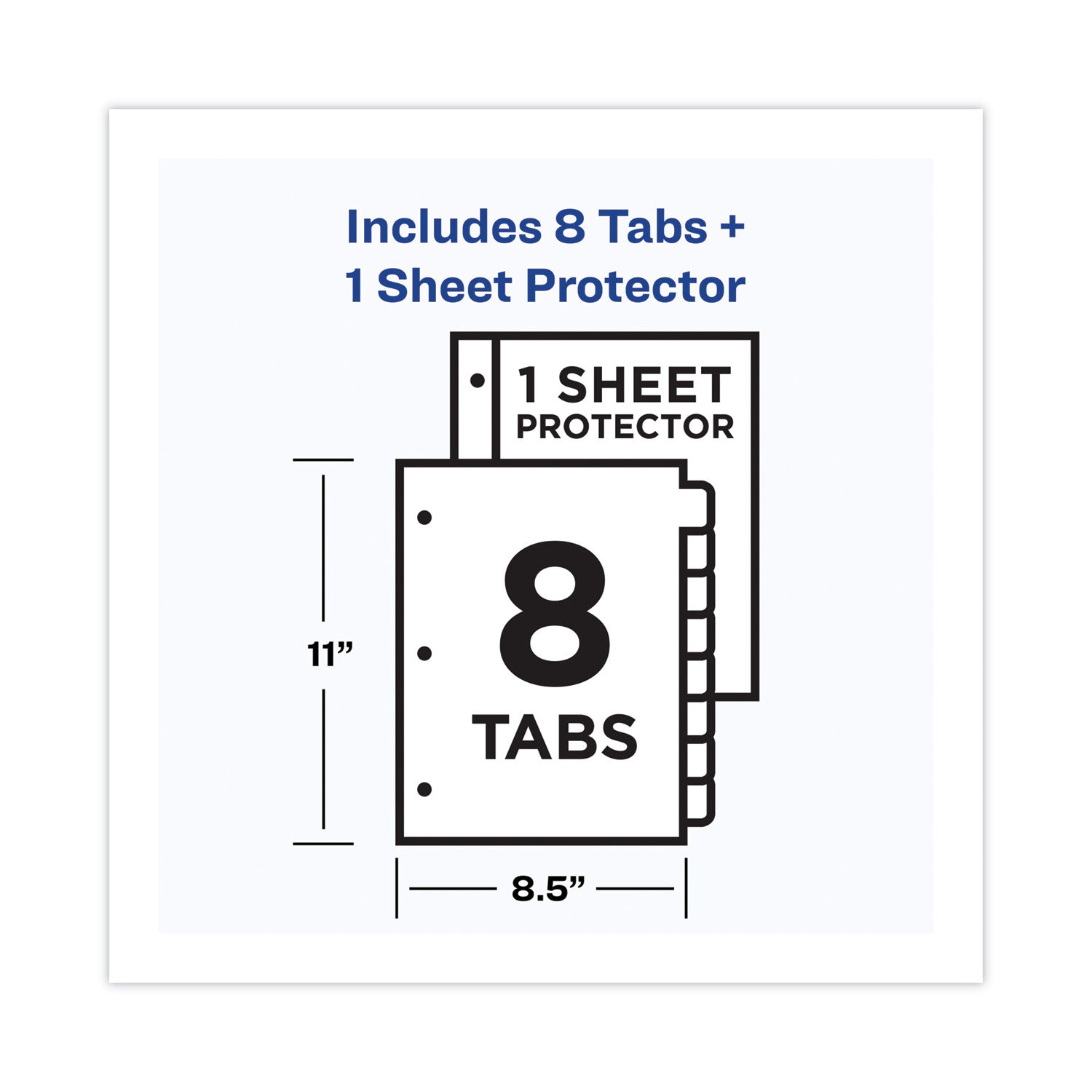 Avery® Clear Easy View Plastic Dividers with Multicolored Tabs and Sheet Protector, 8-Tab, 11 x 8.5, Clear, 1 Set