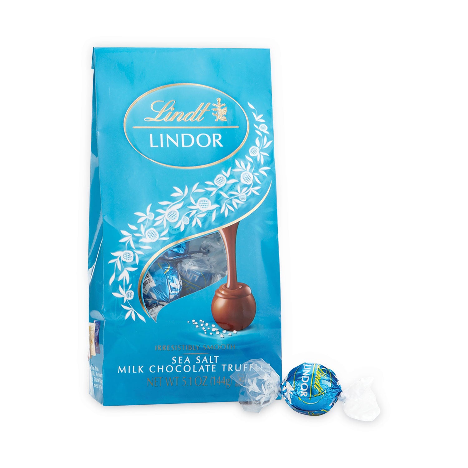 Lindor Truffles Milk Chocolate Sea Salt, 5.1 oz Bag, 3 Bags/Pack